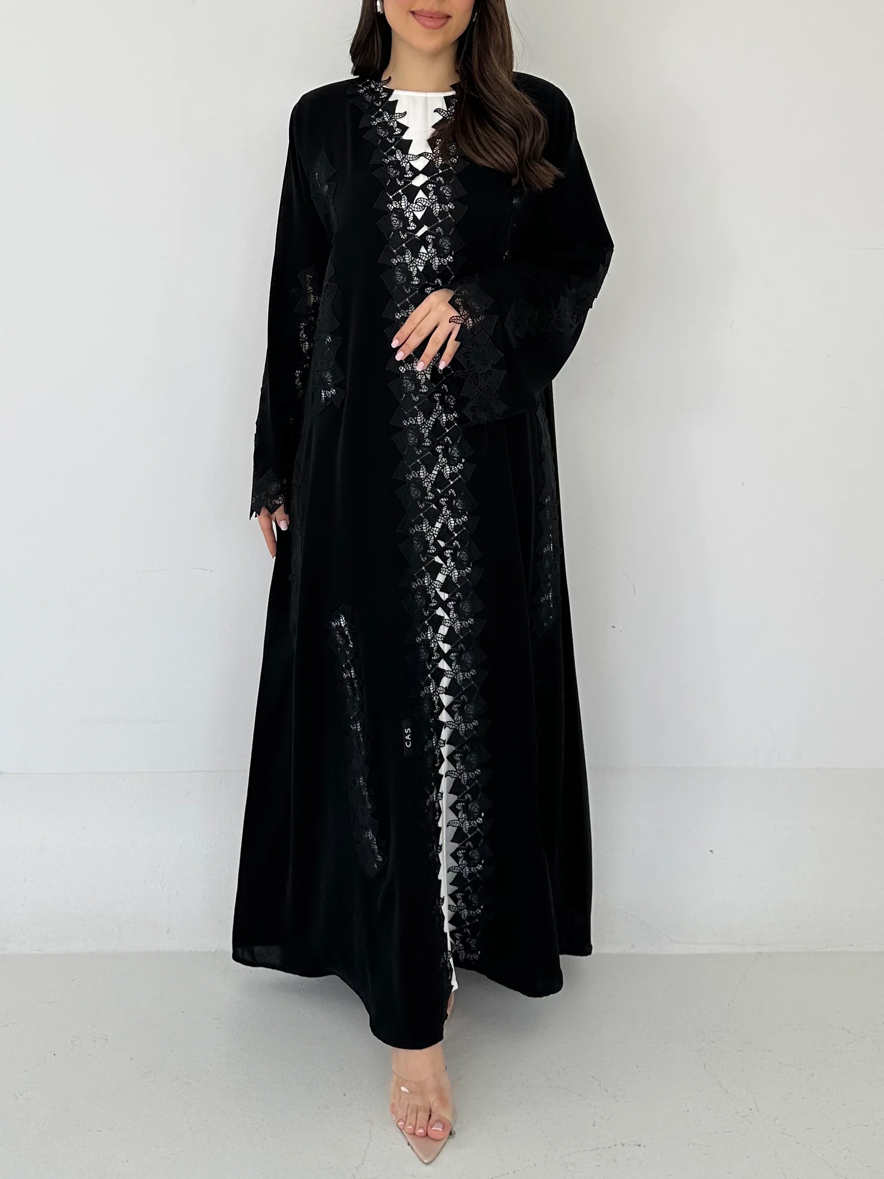 C 2282 Black Lace Abaya - Image 2