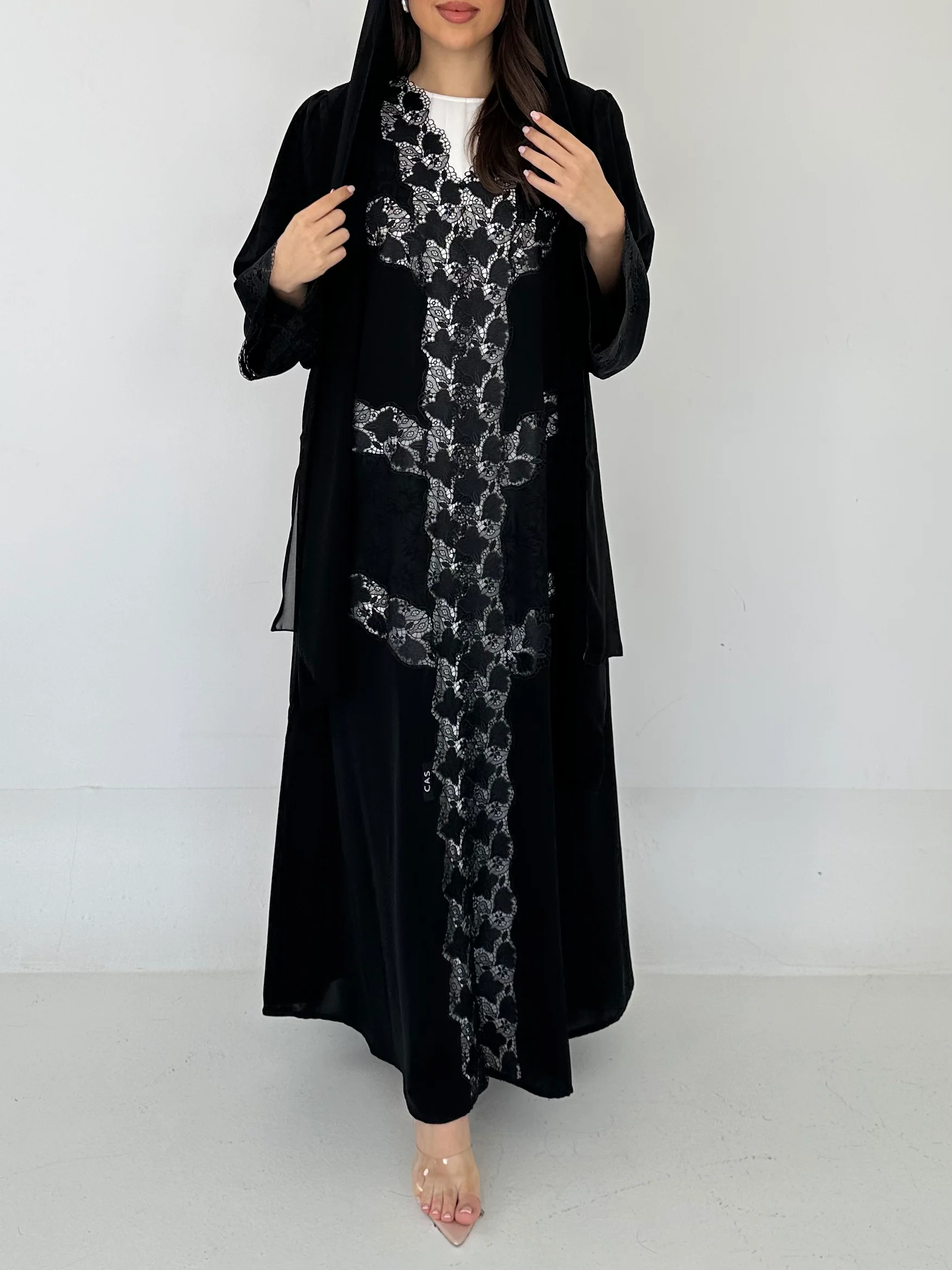 C 2287 Black Lace Abaya - Image 5