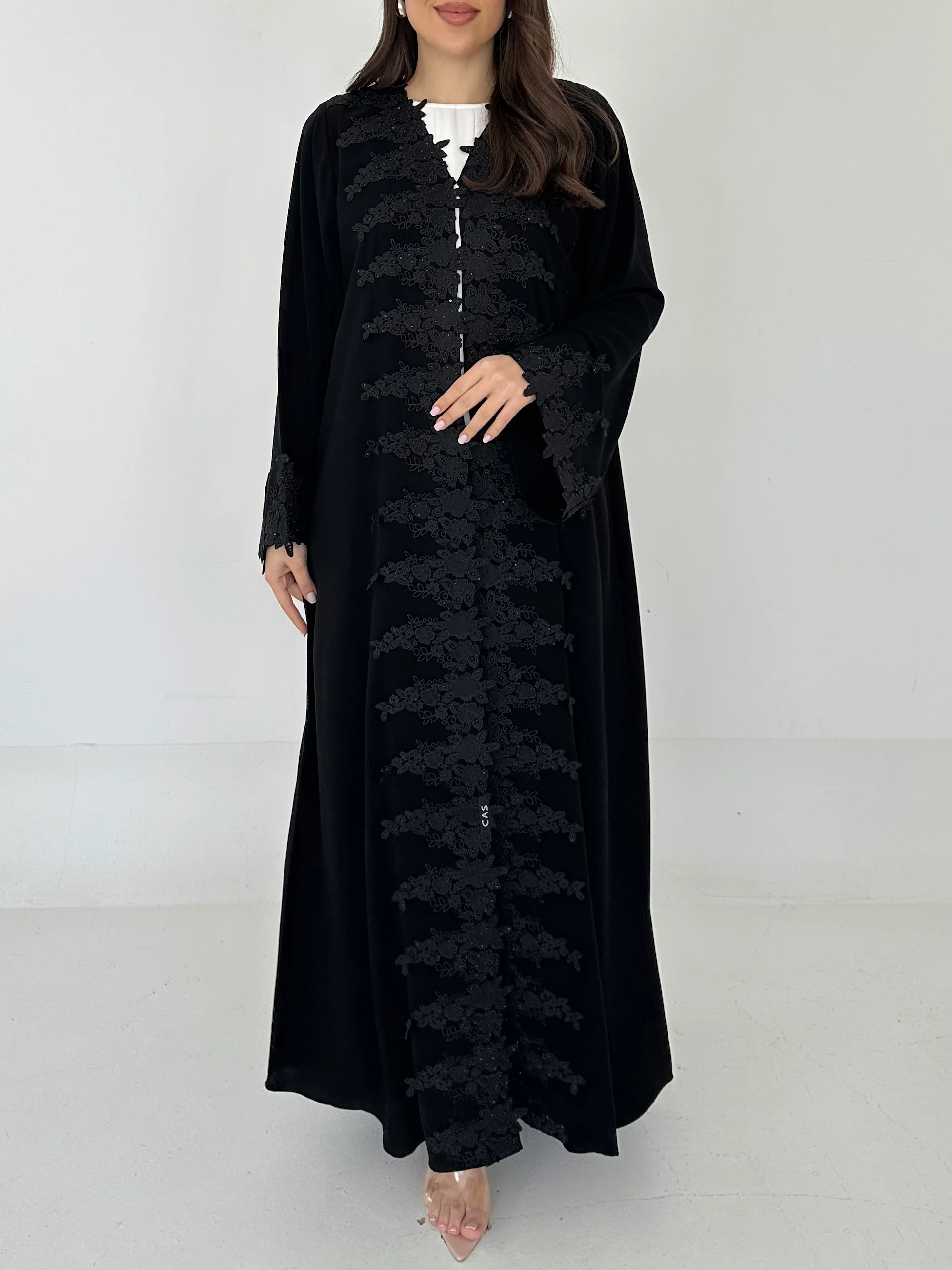 C 2289 Black Crystal Lace Abaya - Image 2