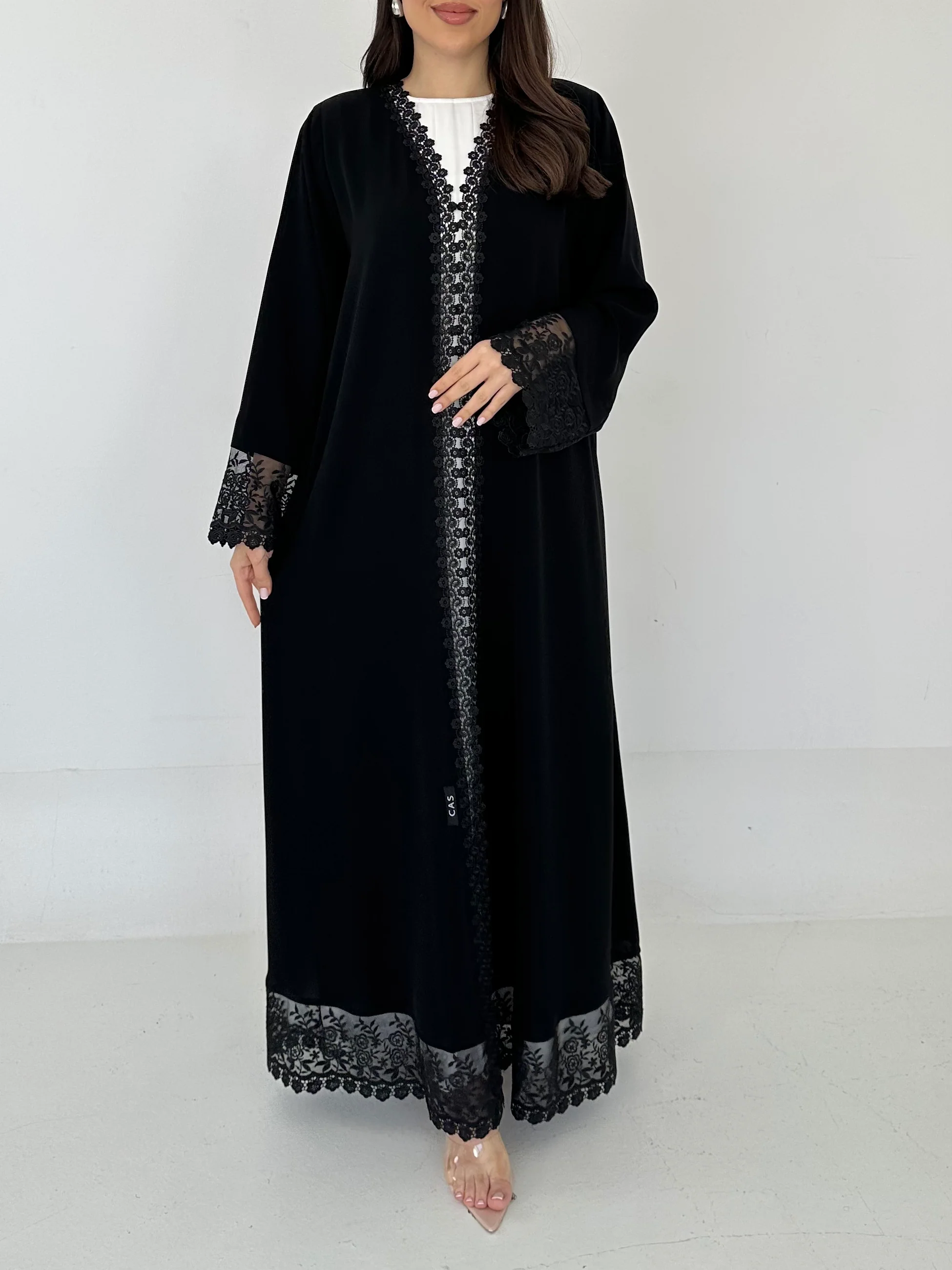 C 2290 Black Roses Lace Abaya - Image 2