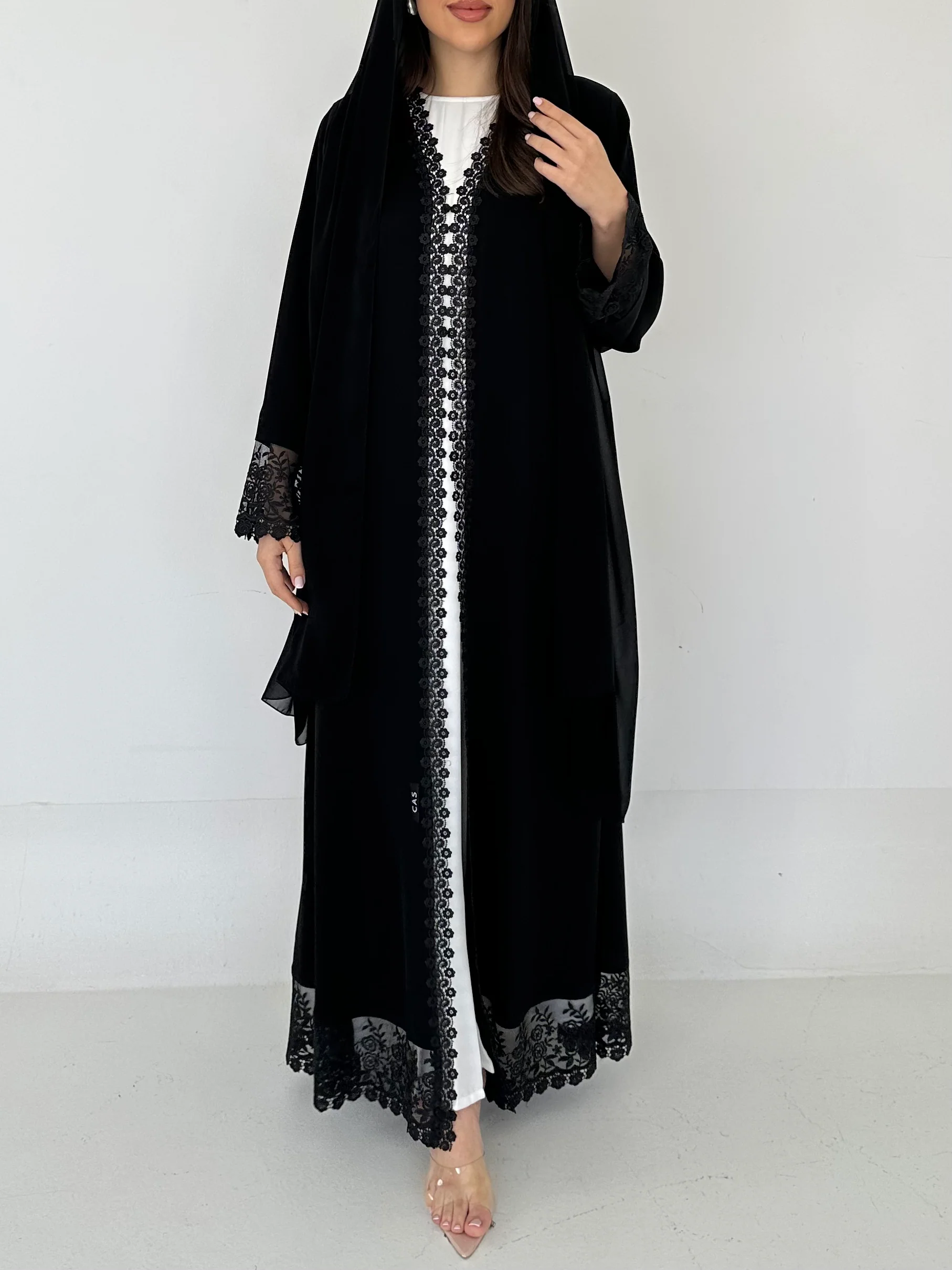 C 2290 Black Roses Lace Abaya - Image 5
