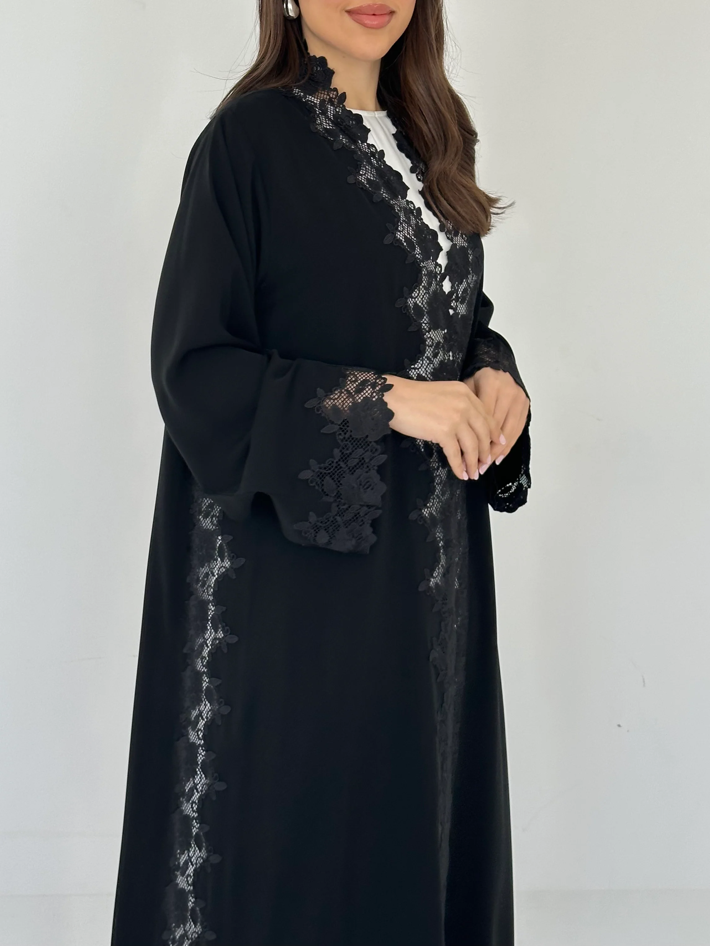 C 2293 Black Floral Lace Abaya - Image 4