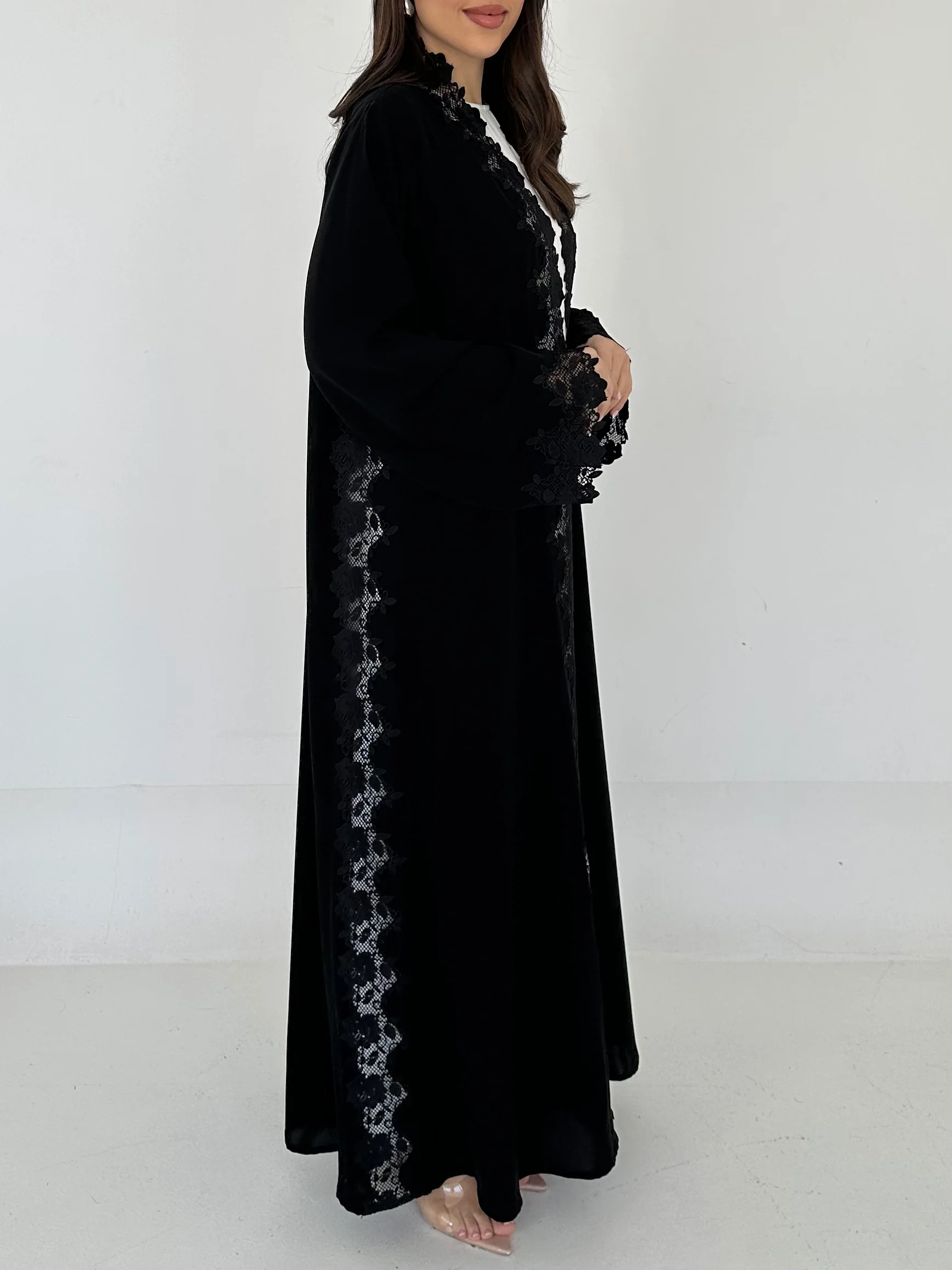 C 2293 Black Floral Lace Abaya - Image 5
