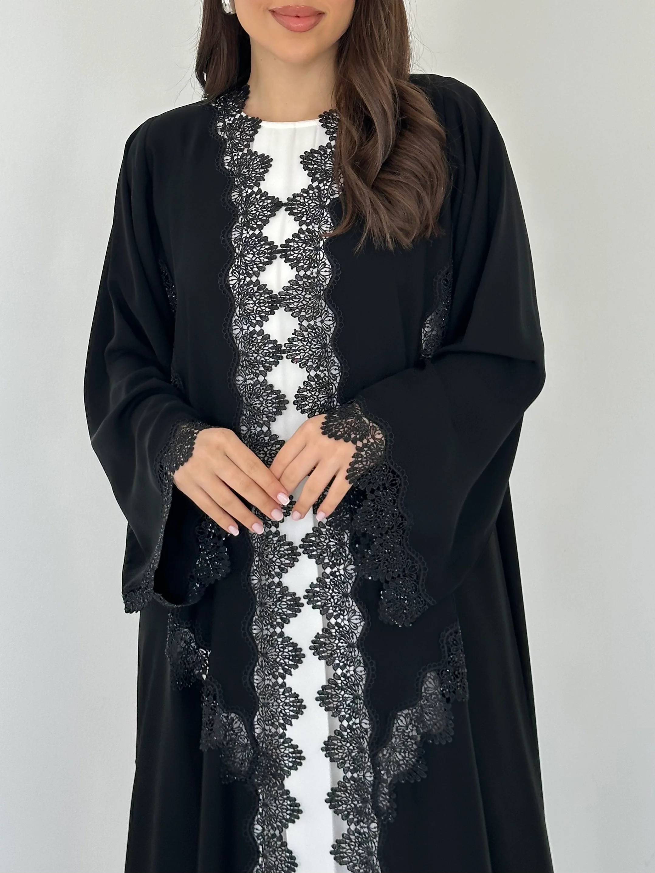 C 2296 Black Crystal Lace Abaya - Image 3
