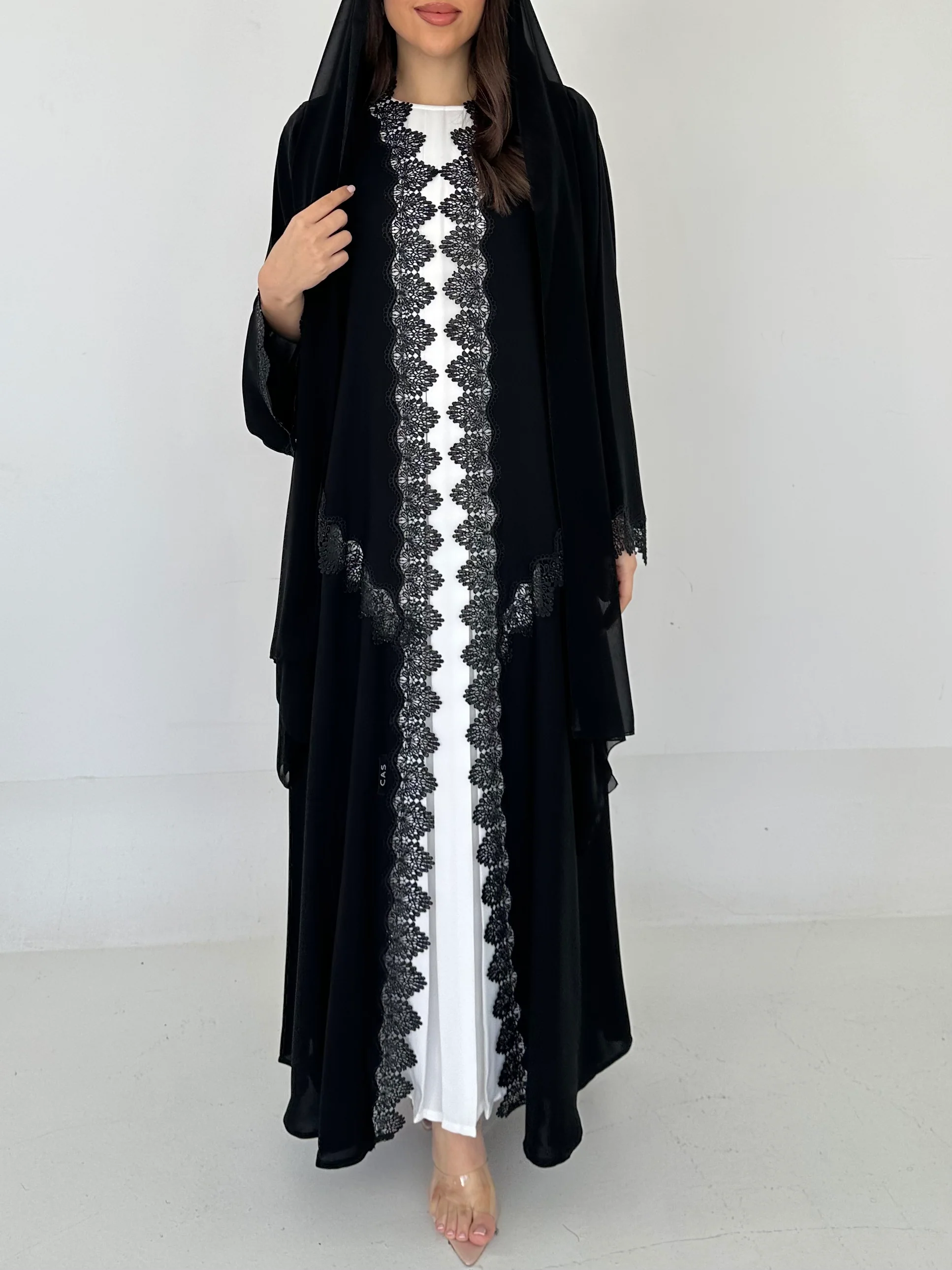 C 2296 Black Crystal Lace Abaya - Image 5