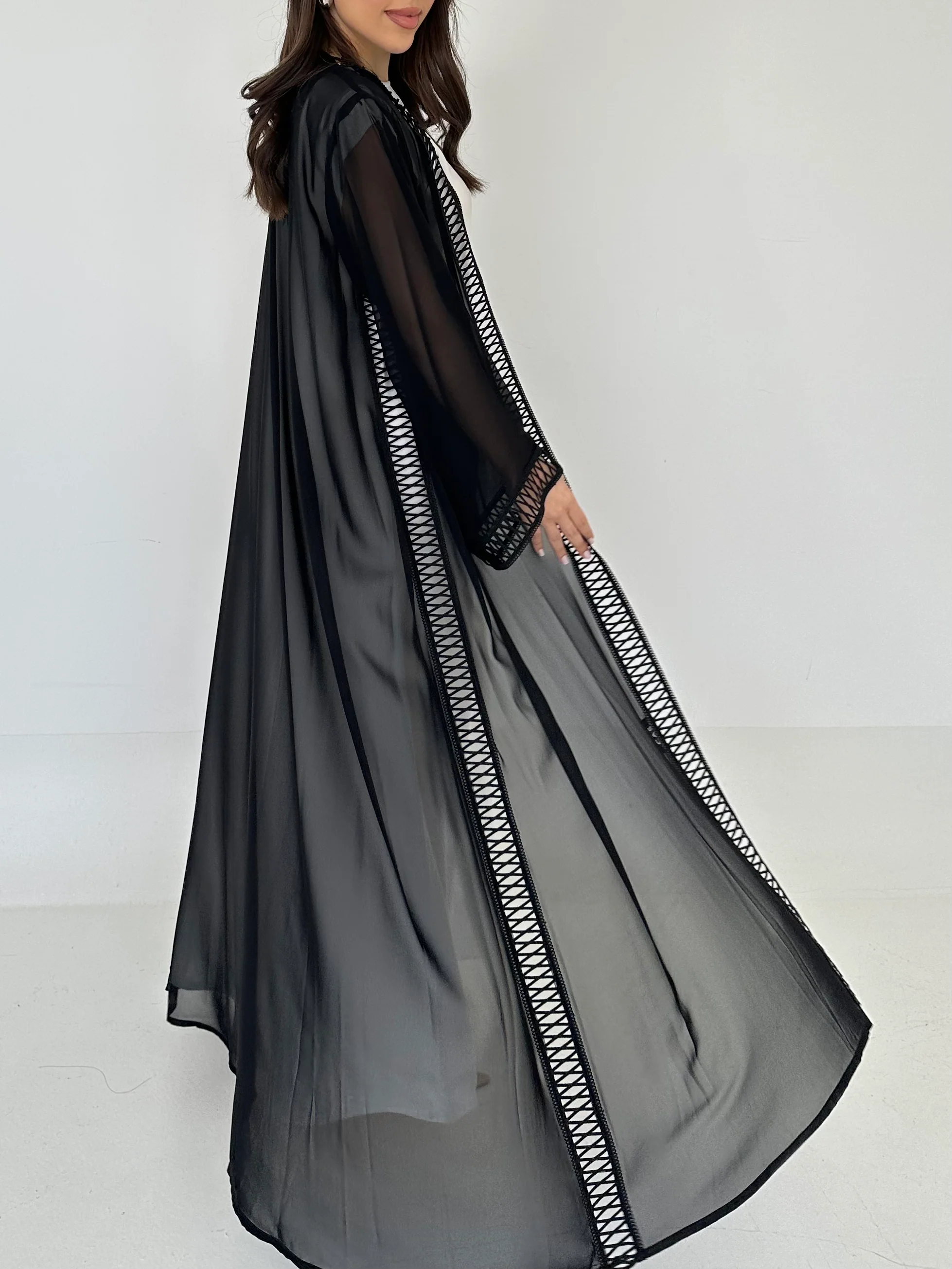 C 2302 Black Lace Abaya - Image 2