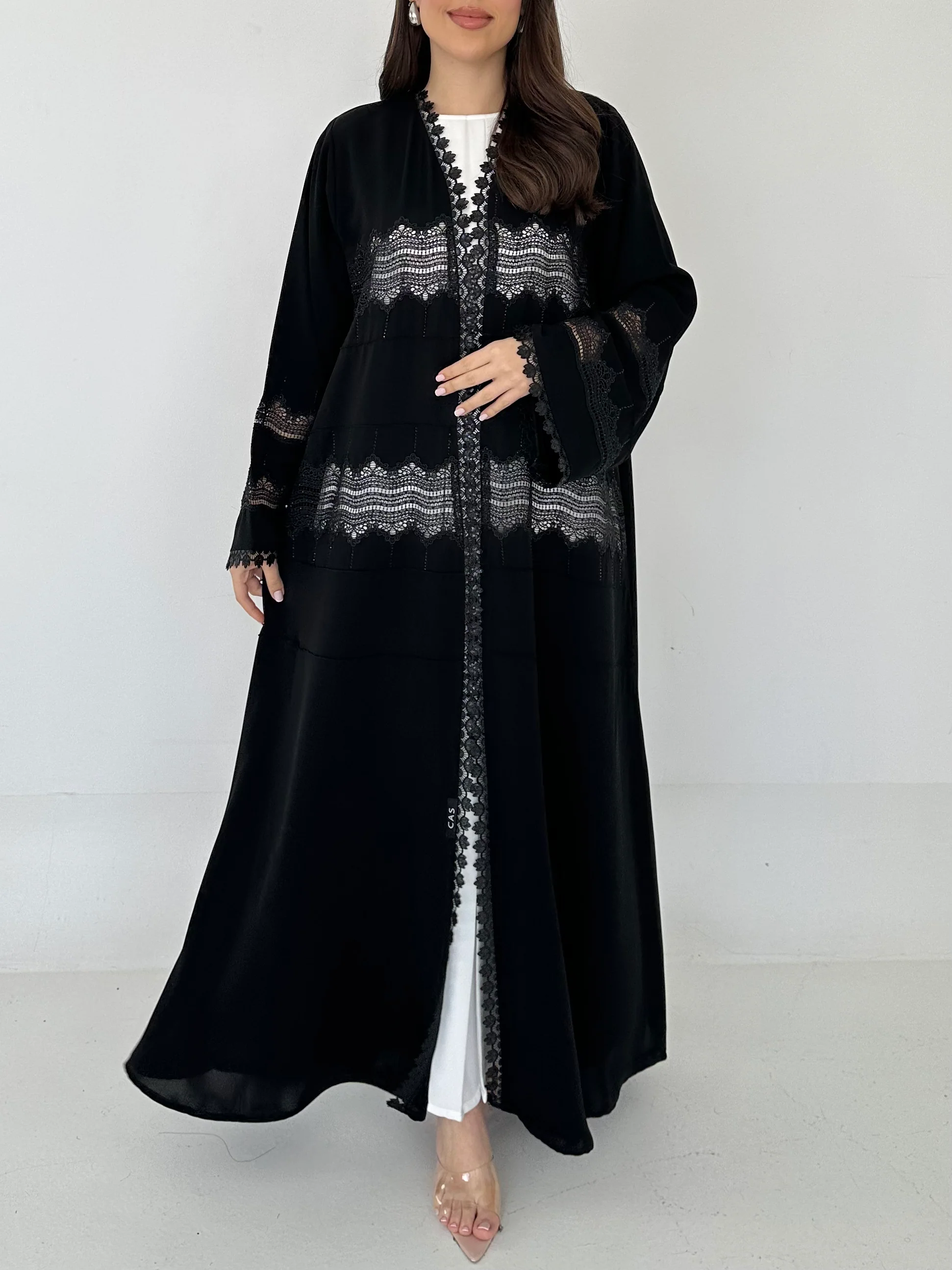 C 2304 Black Crystal Lace Abaya - Image 2