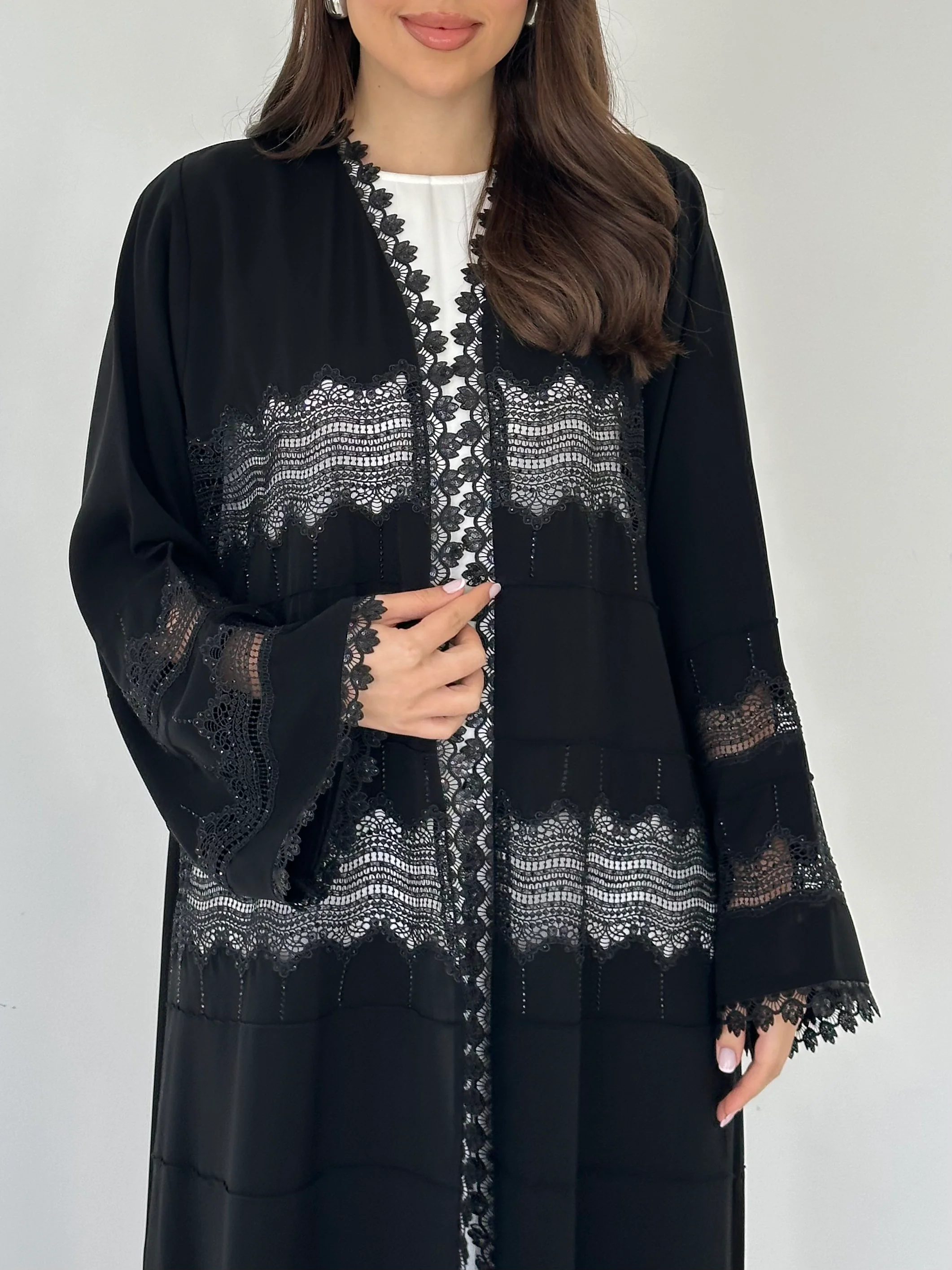 C 2304 Black Crystal Lace Abaya - Image 3