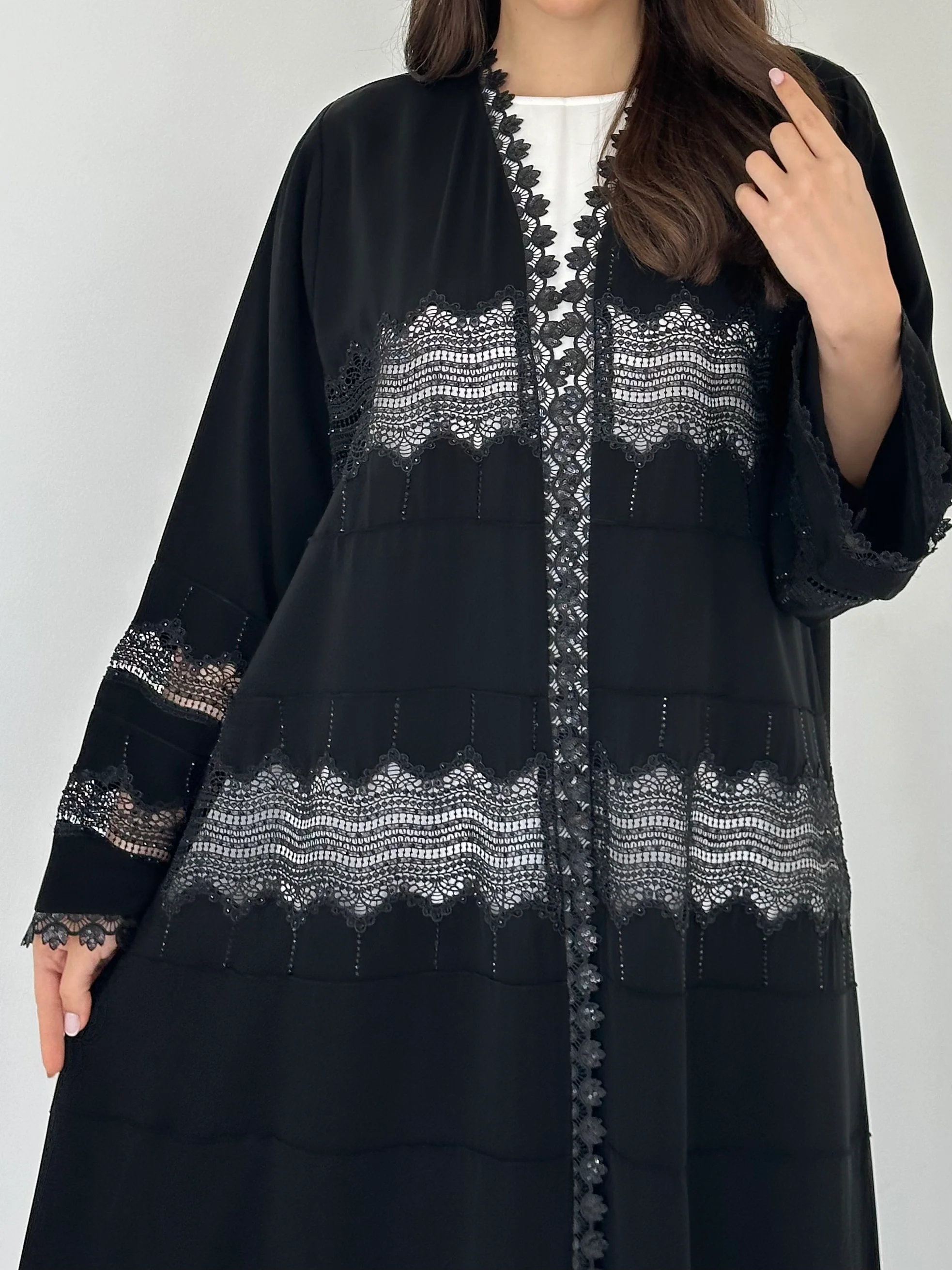 C 2304 Black Crystal Lace Abaya - Image 4