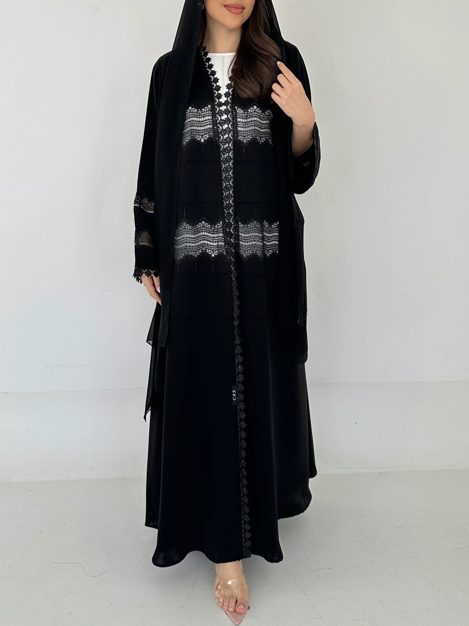 C 2304 Black Crystal Lace Abaya - Image 5