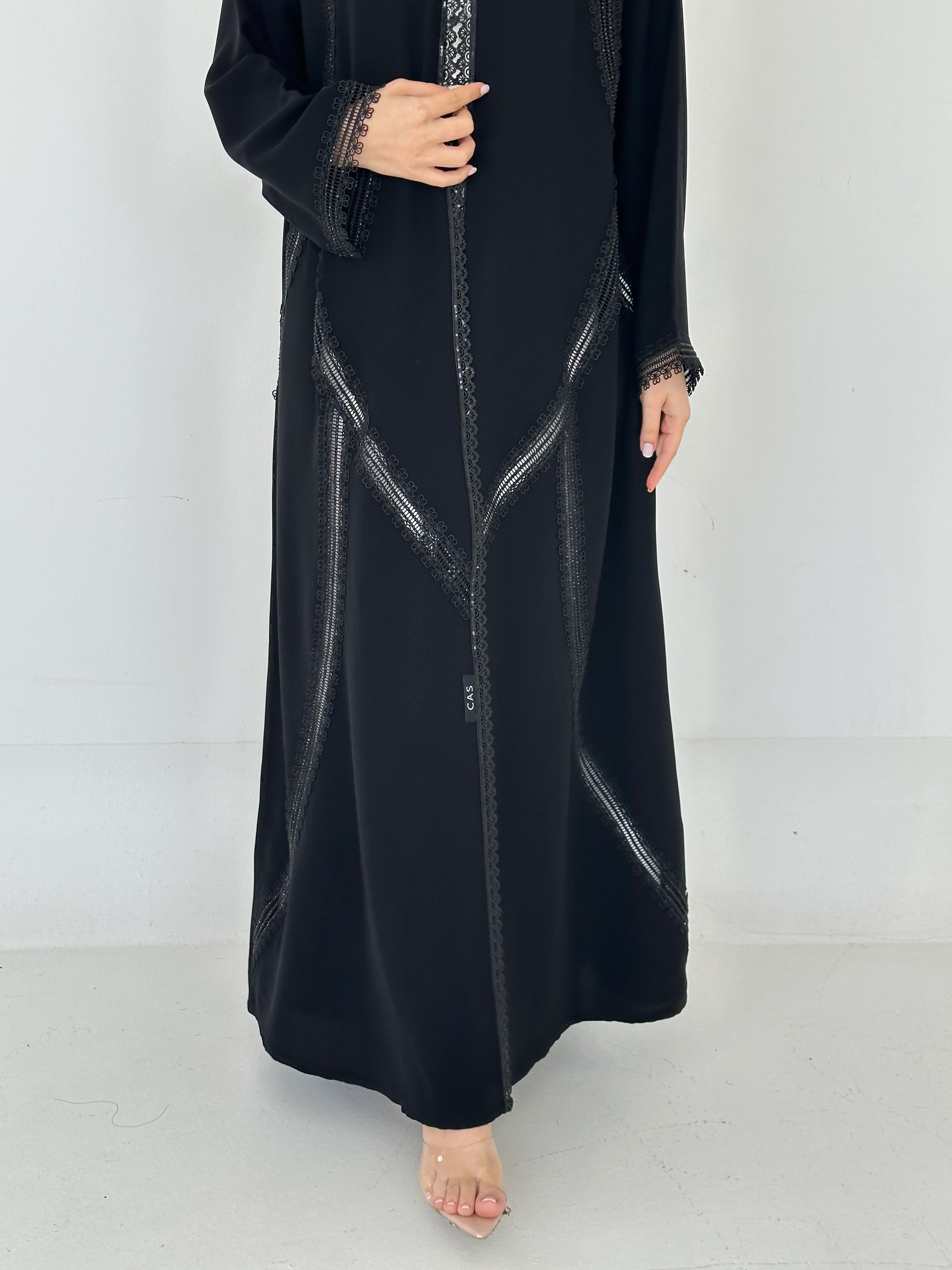 C 2305 Black Crystal Lace Abaya - Image 4