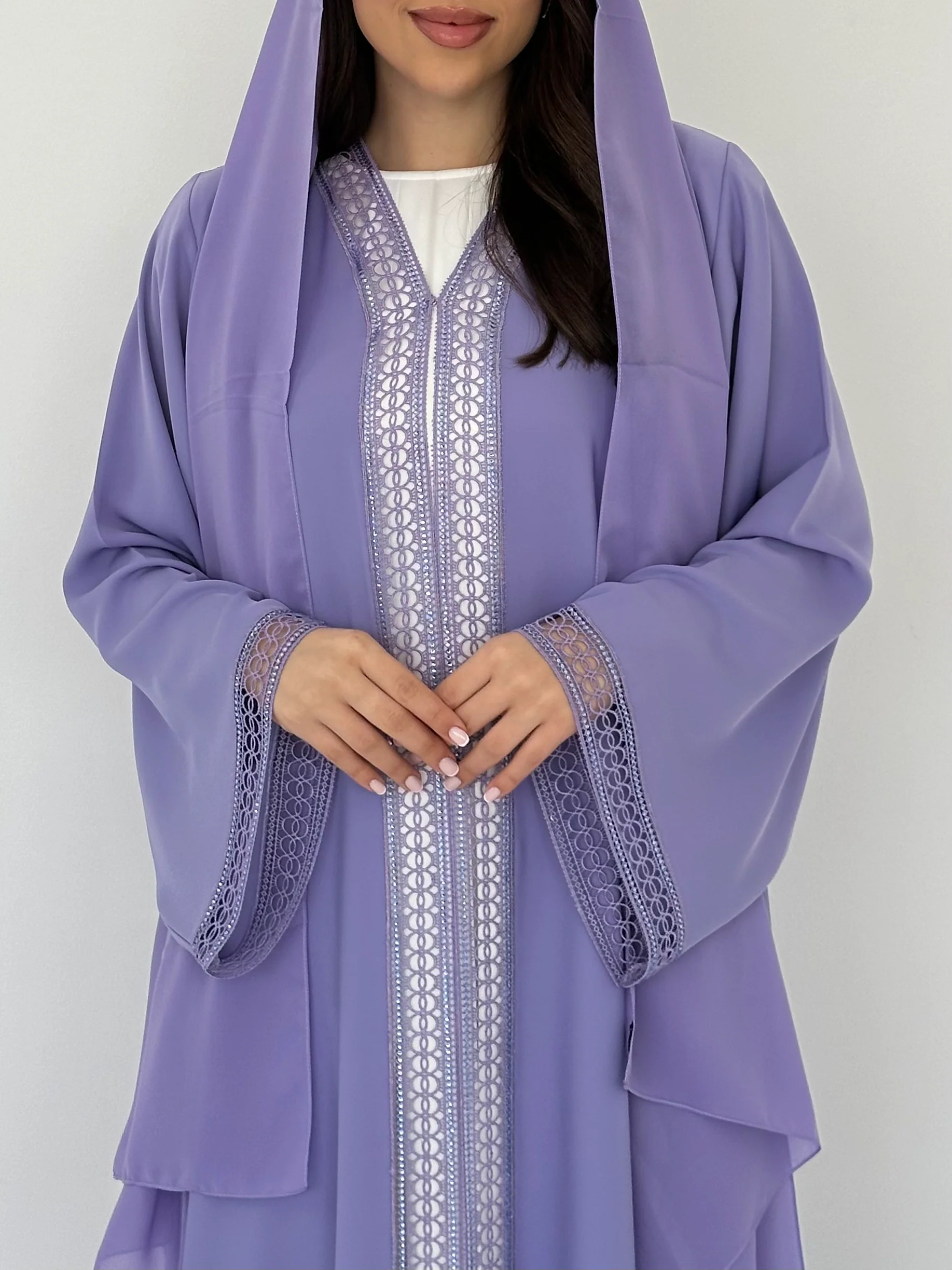 C 2306 Lavender Crystal Lace Abaya