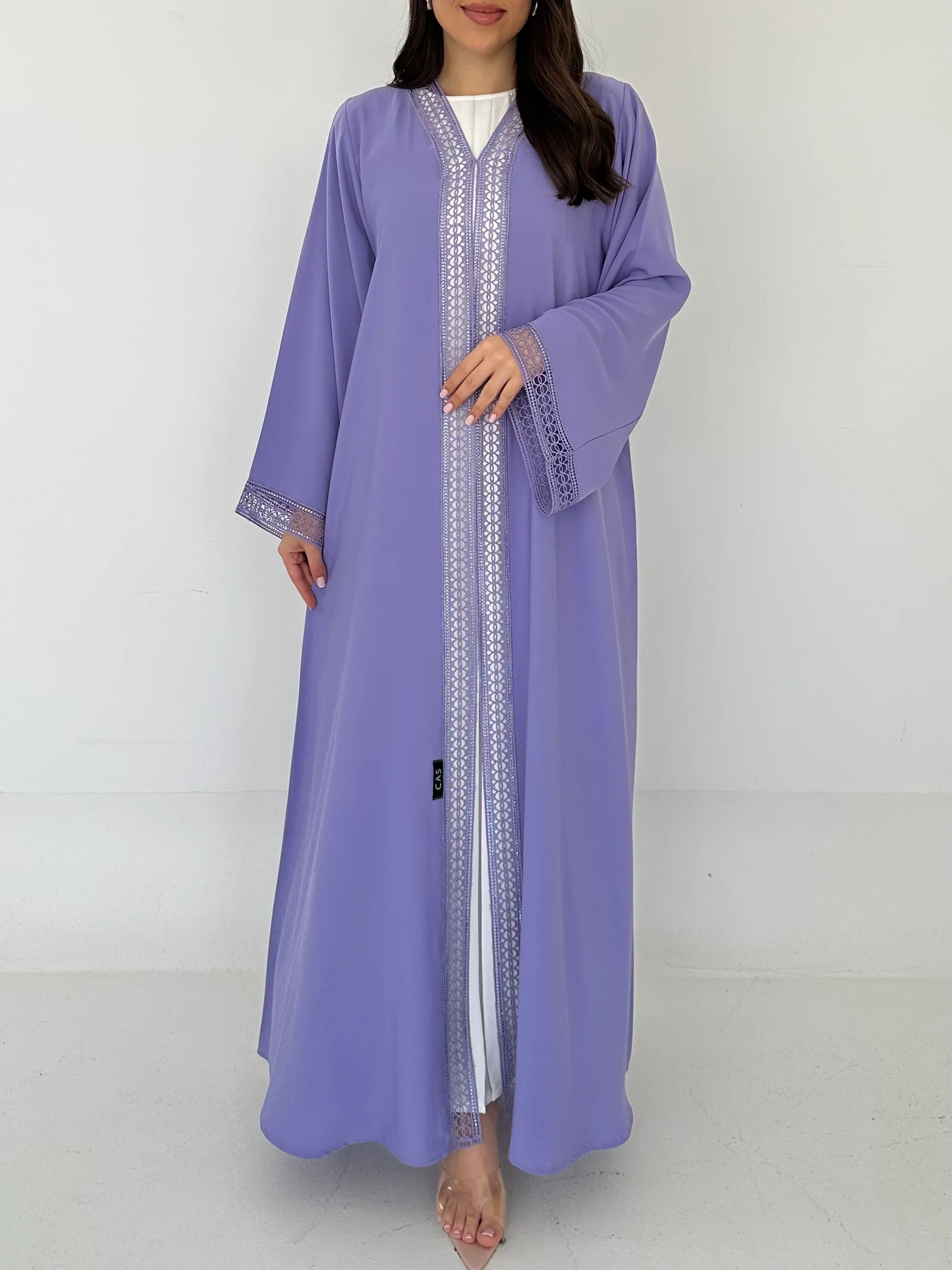 C 2306 Lavender Crystal Lace Abaya - Image 2