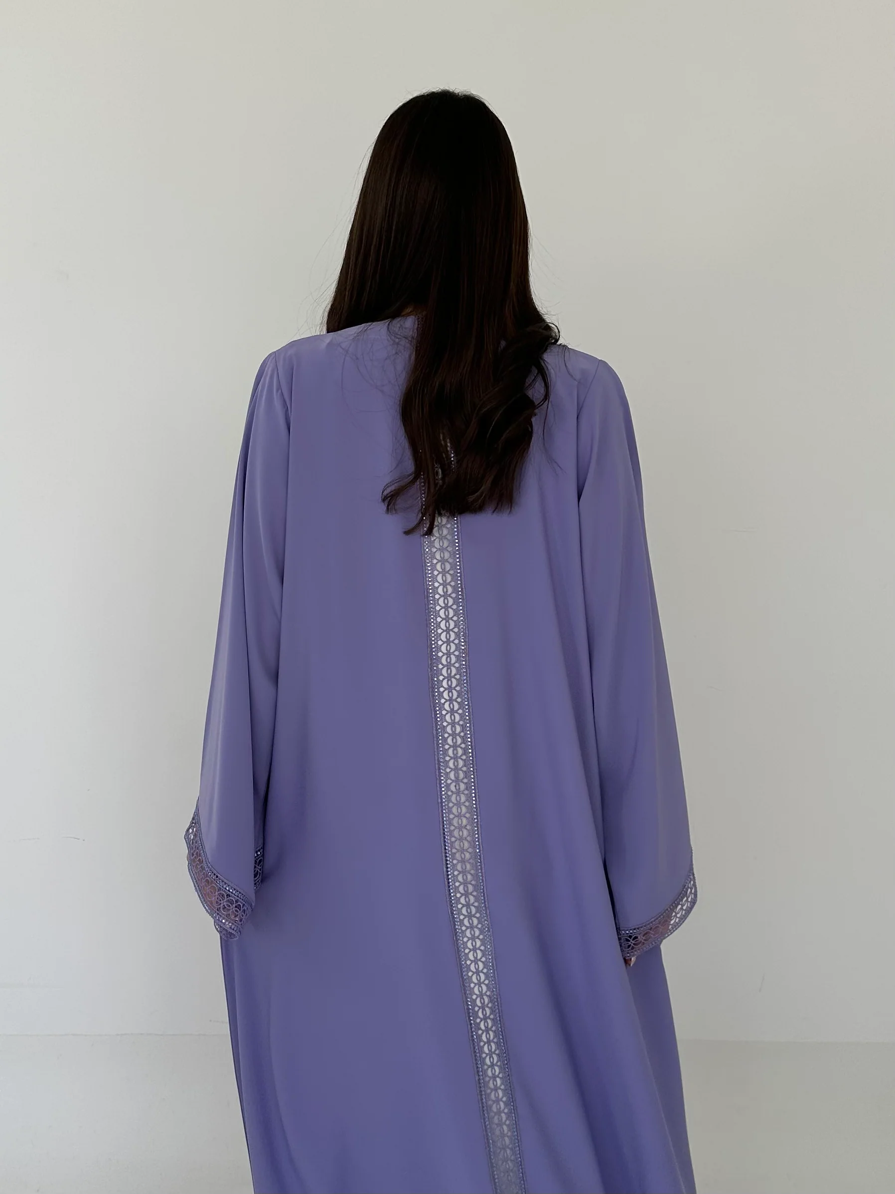 C 2306 Lavender Crystal Lace Abaya - Image 4
