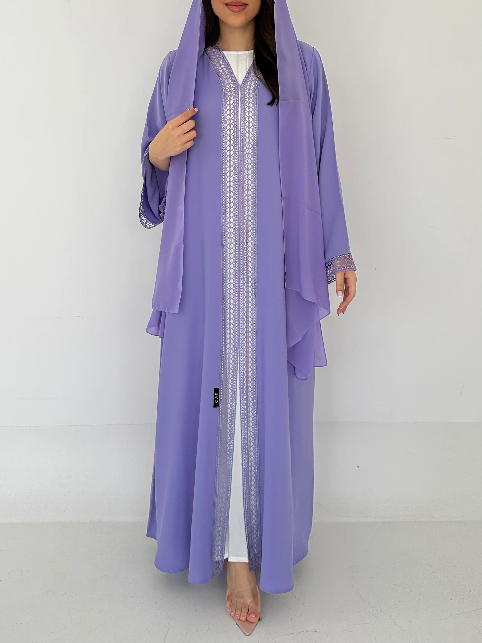 C 2306 Lavender Crystal Lace Abaya - Image 5