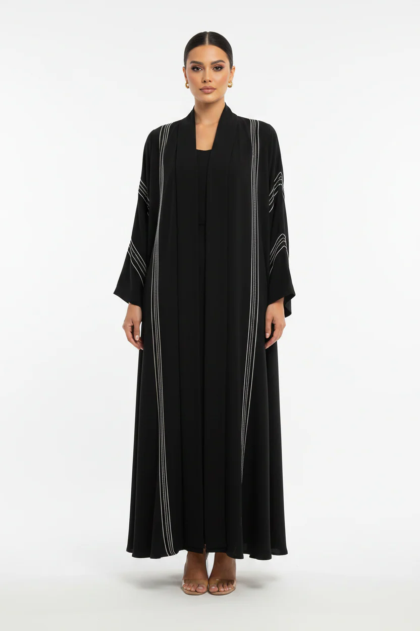 C 2318 Black Striped Abaya - Image 2