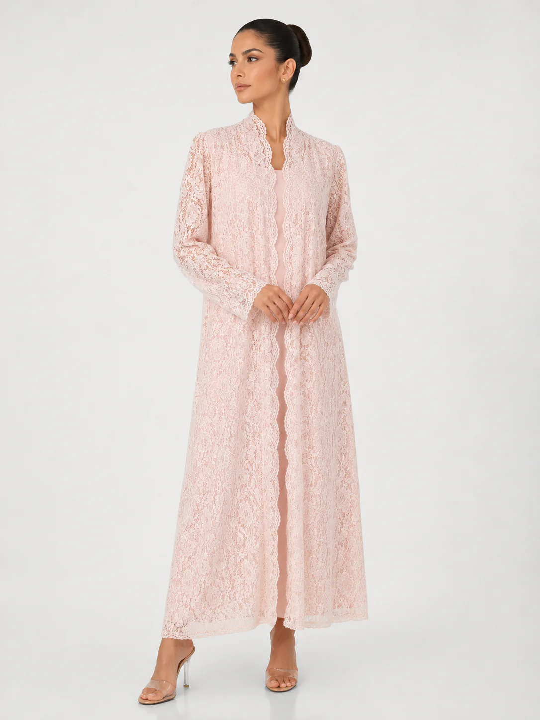 C 2324-03 Blush Pink Dantel Abaya - Image 2