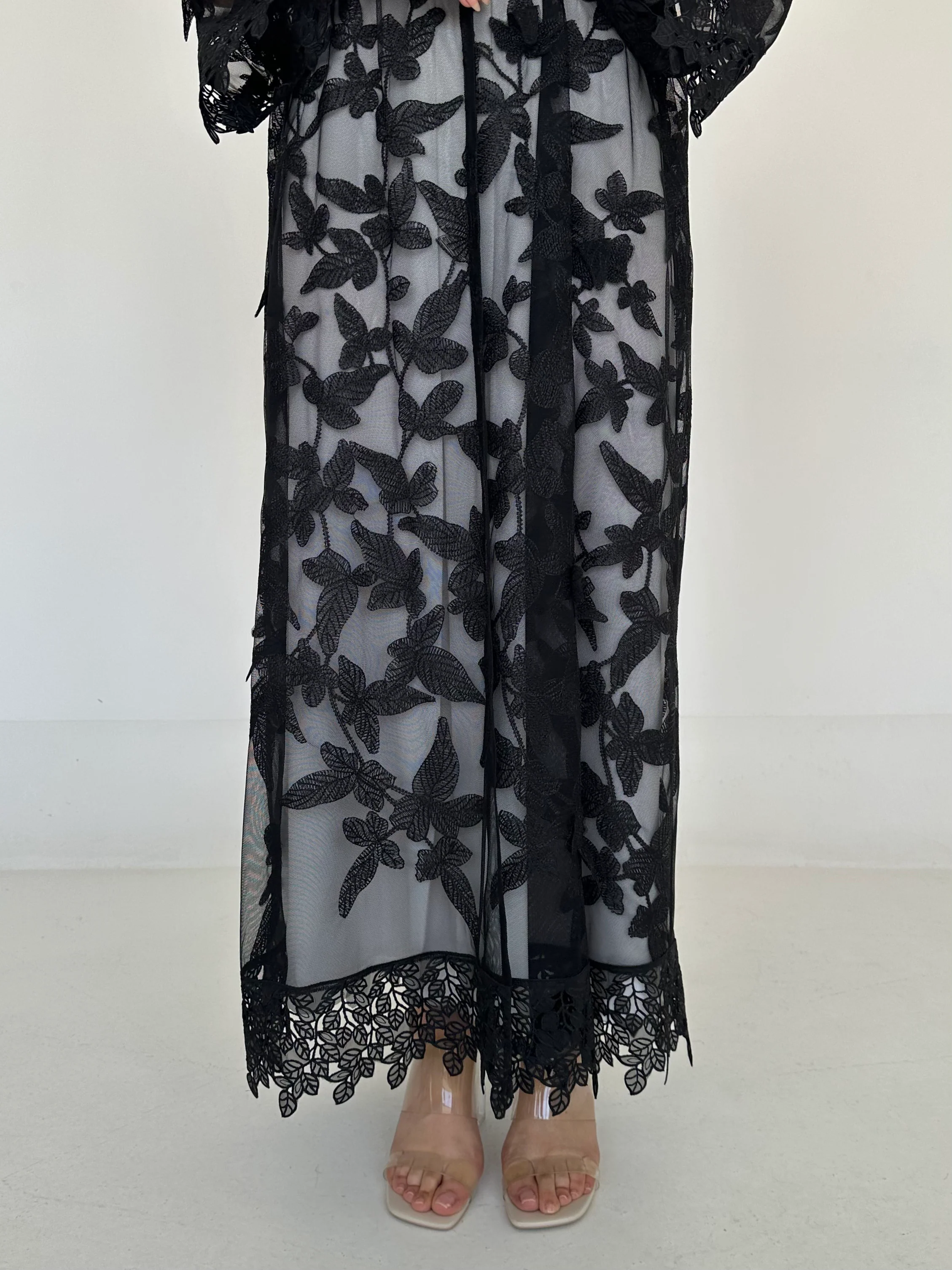 C 2327 Black Dantel Abaya - Image 4