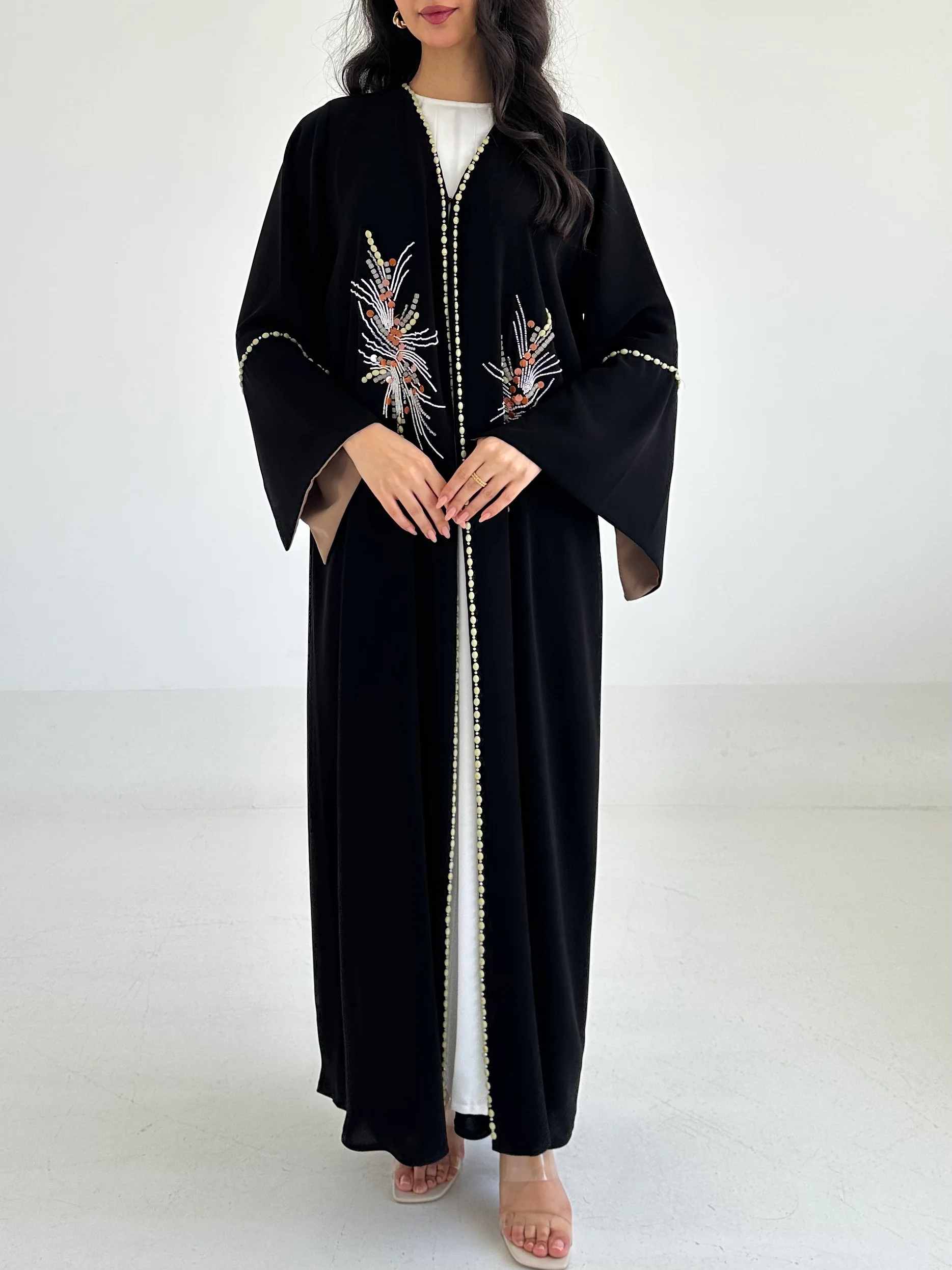 C 2333 Black Beaded Abaya - Image 2