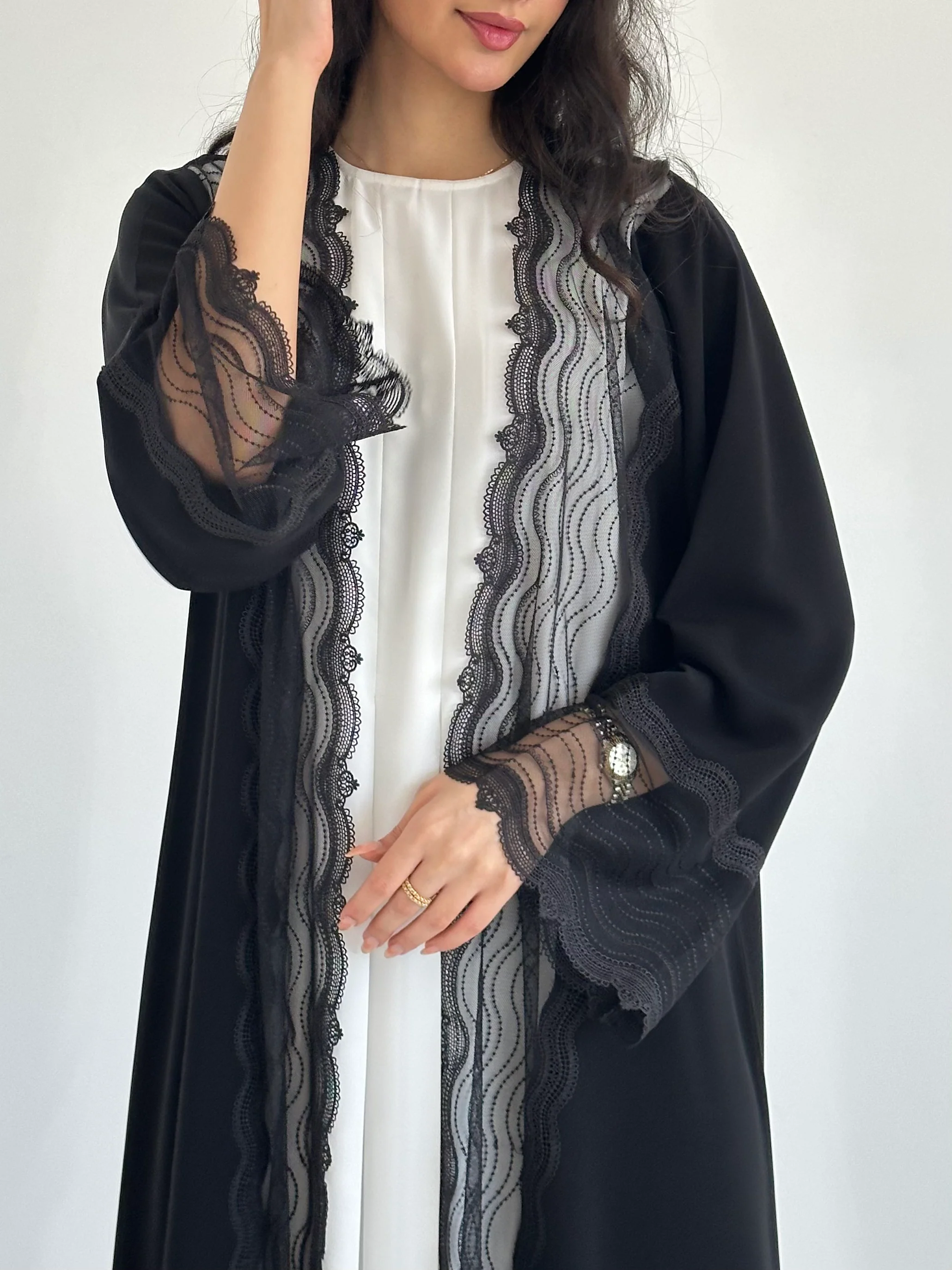 C 2337 Black Lace Abaya - Image 3