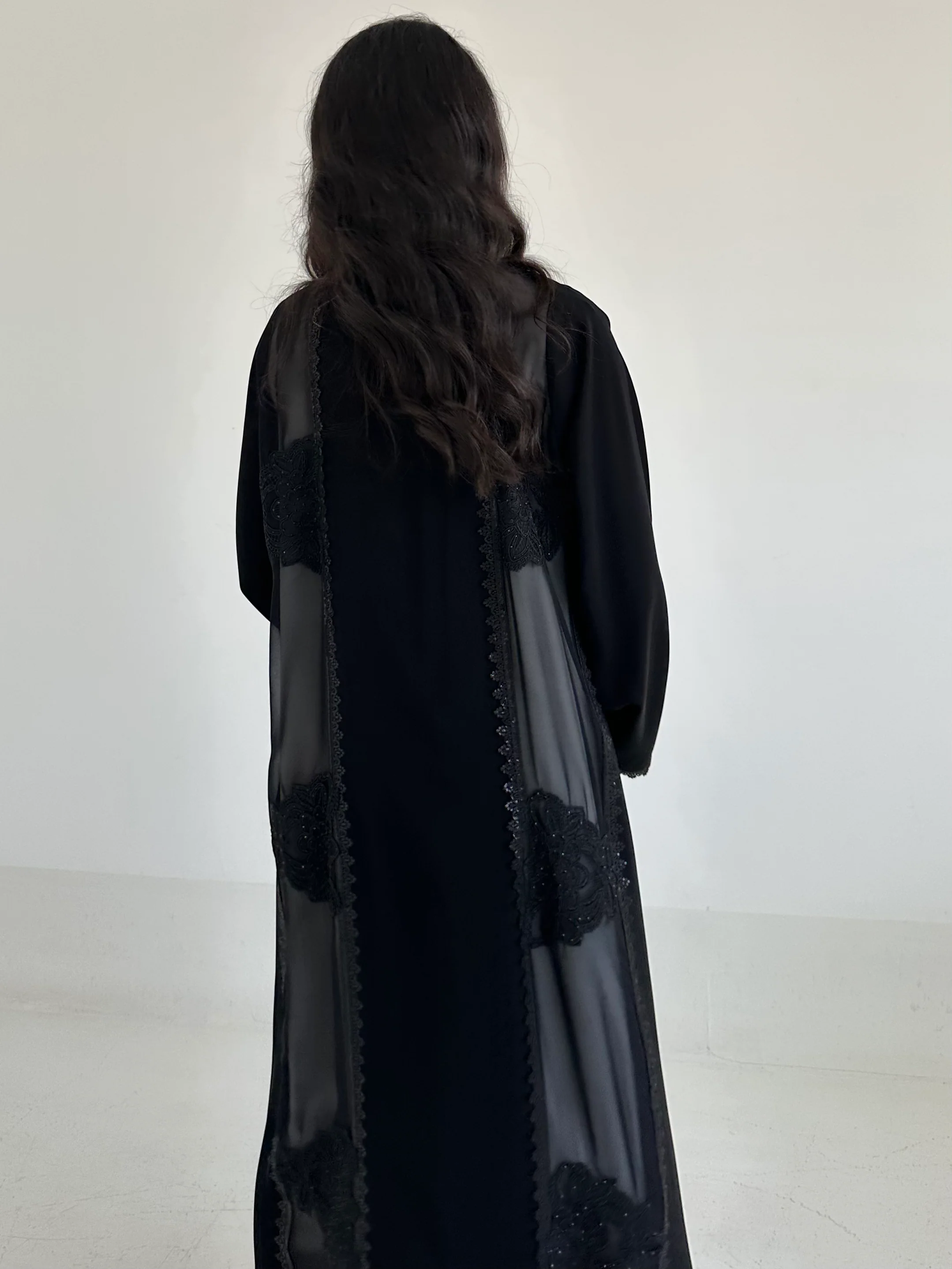 C 2351 Black Crystal Lace Abaya - Image 3