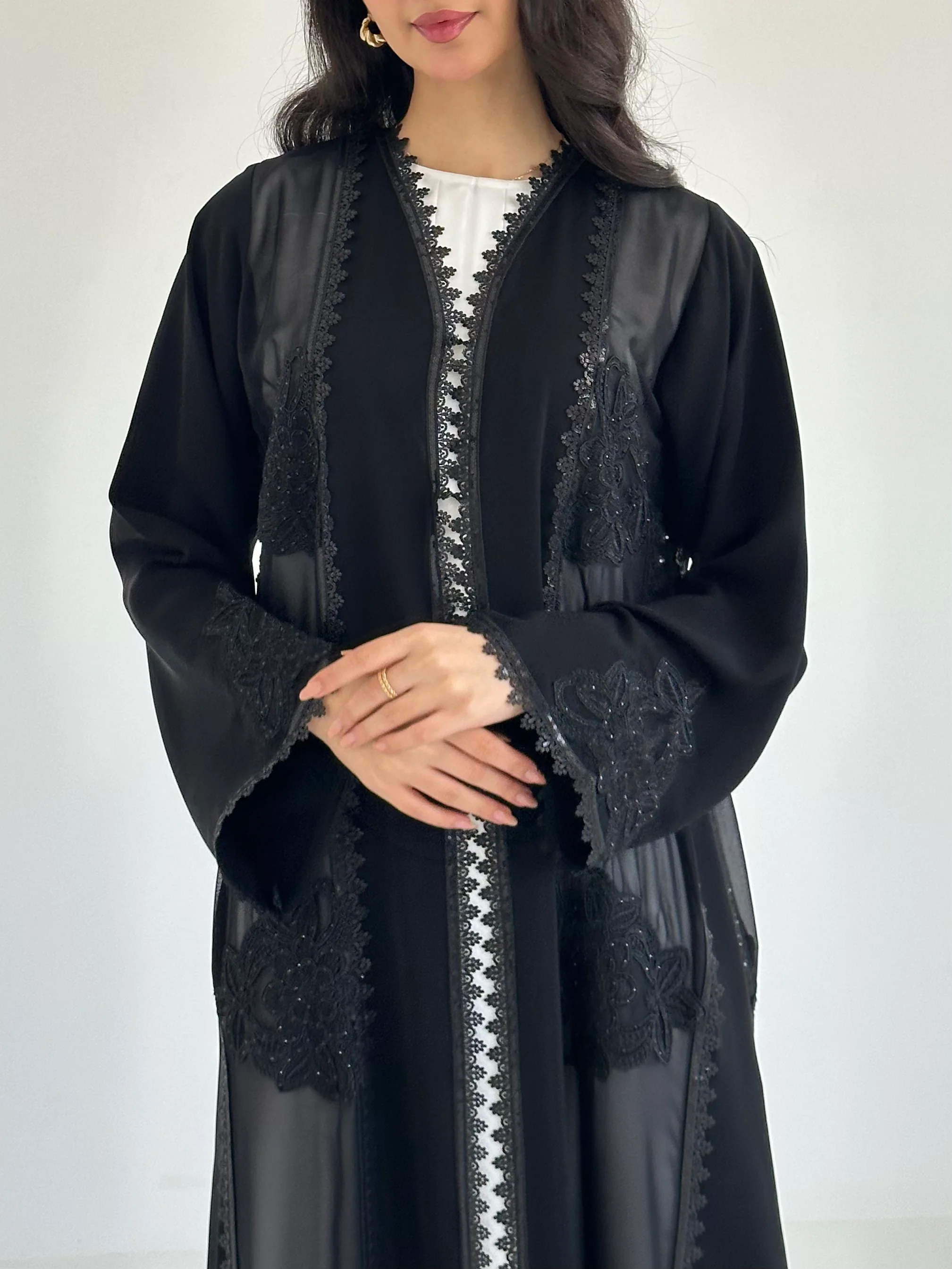 C 2351 Black Crystal Lace Abaya - Image 4