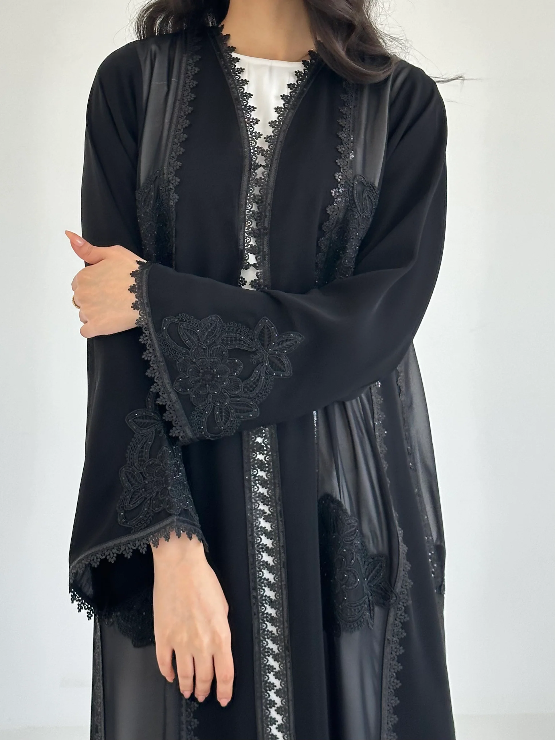 C 2351 Black Crystal Lace Abaya - Image 5