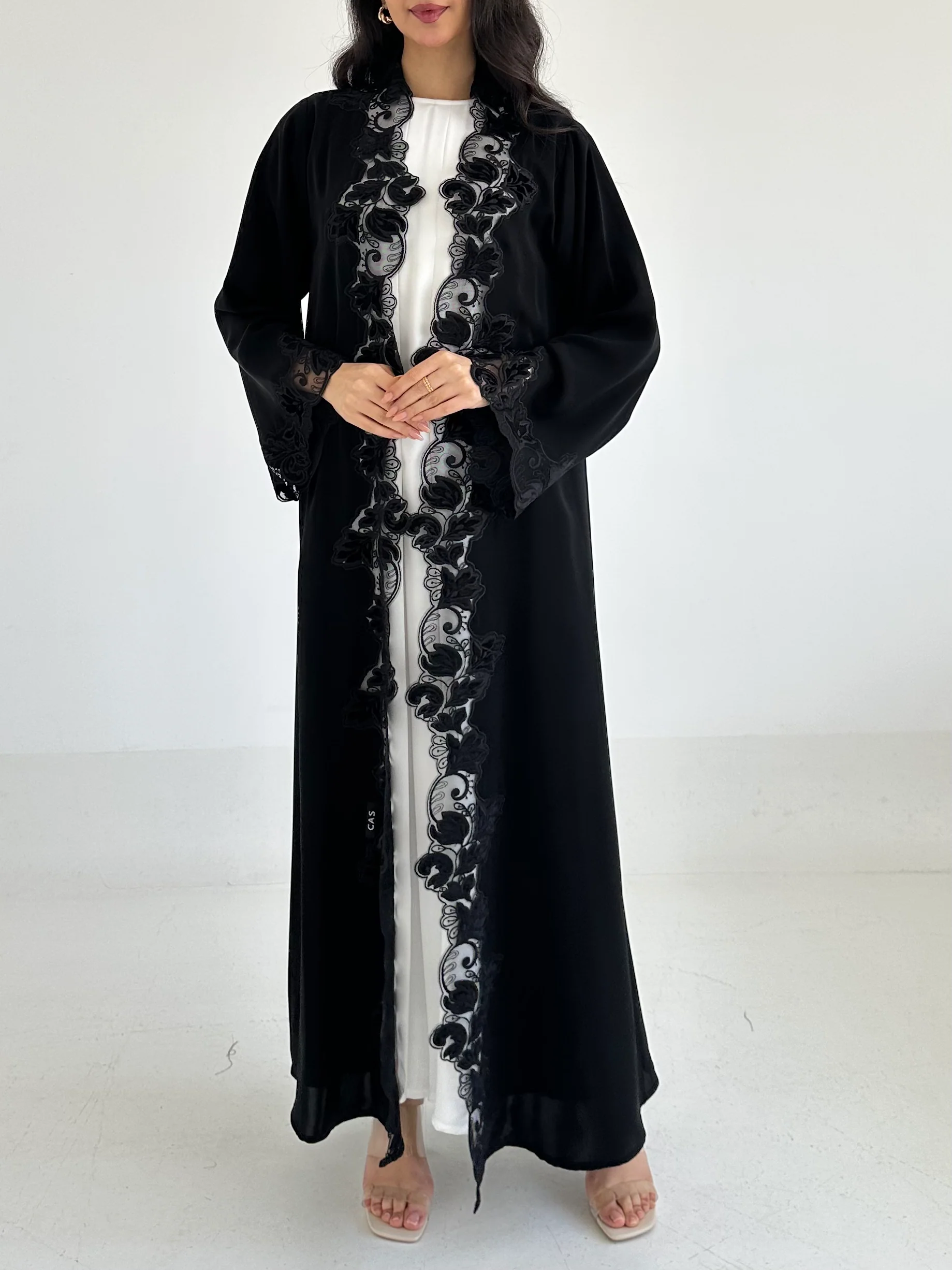 C 2354 Black Lace Abaya - Image 2