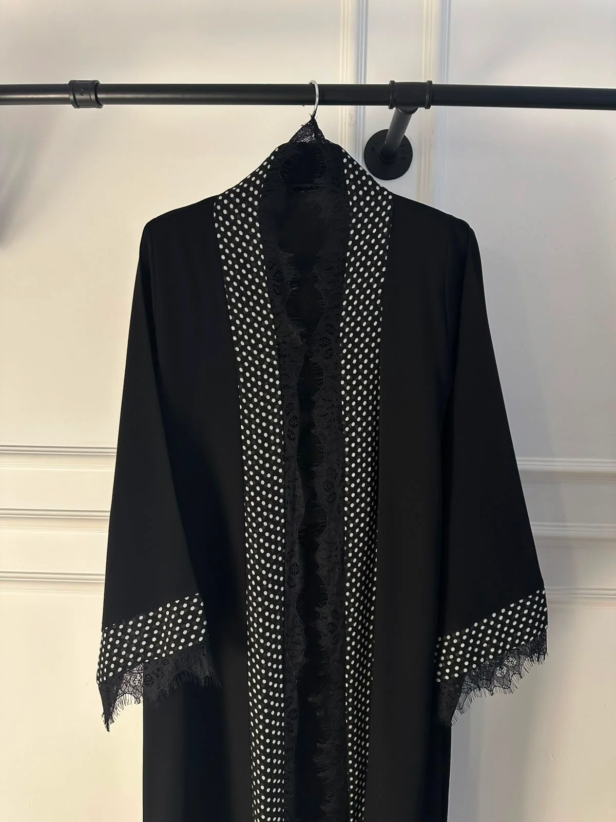 C 2357 Black Polka Lace Abaya - Image 3
