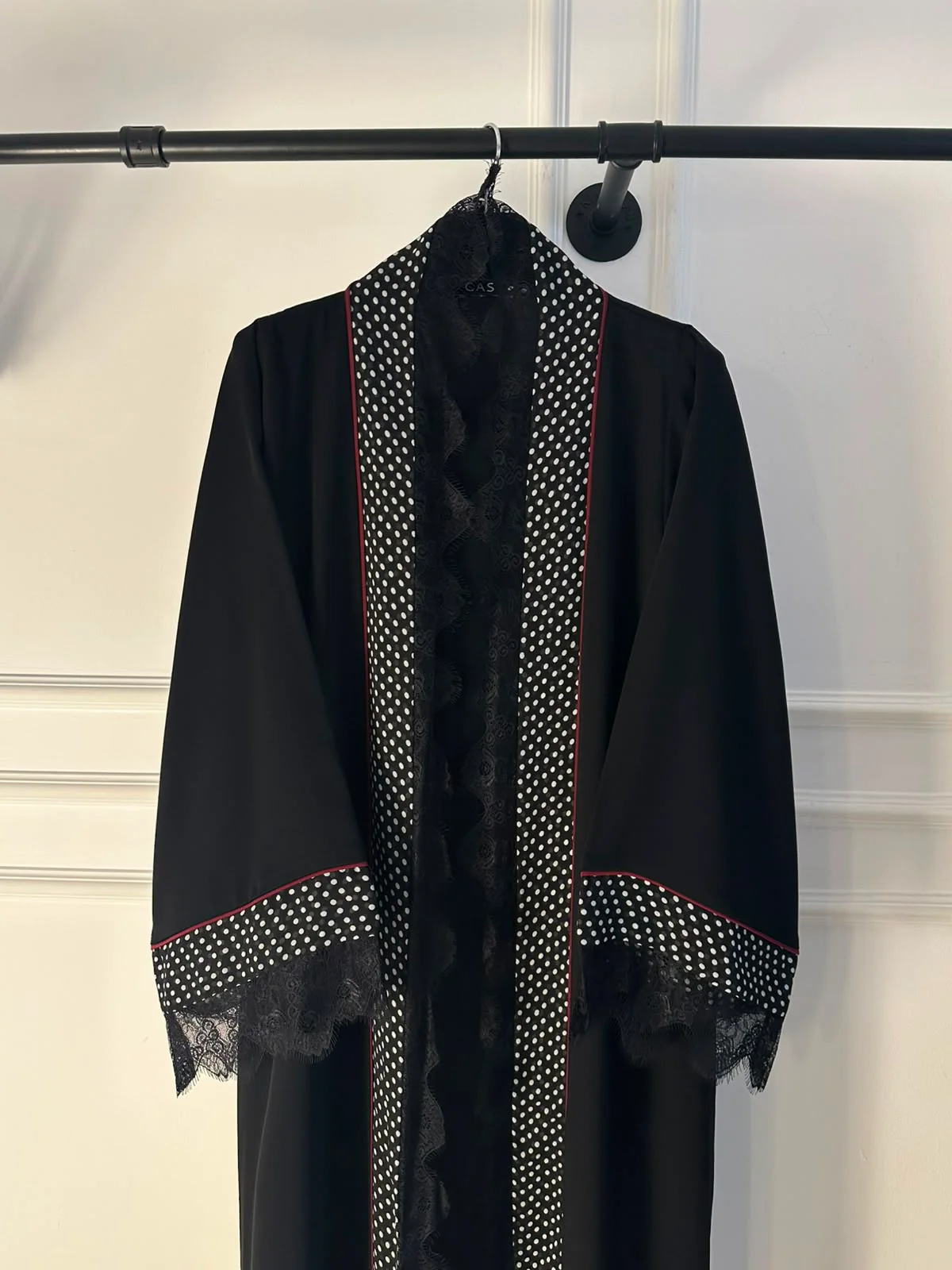 C 2358 Black Polka Lace Abaya - Image 3