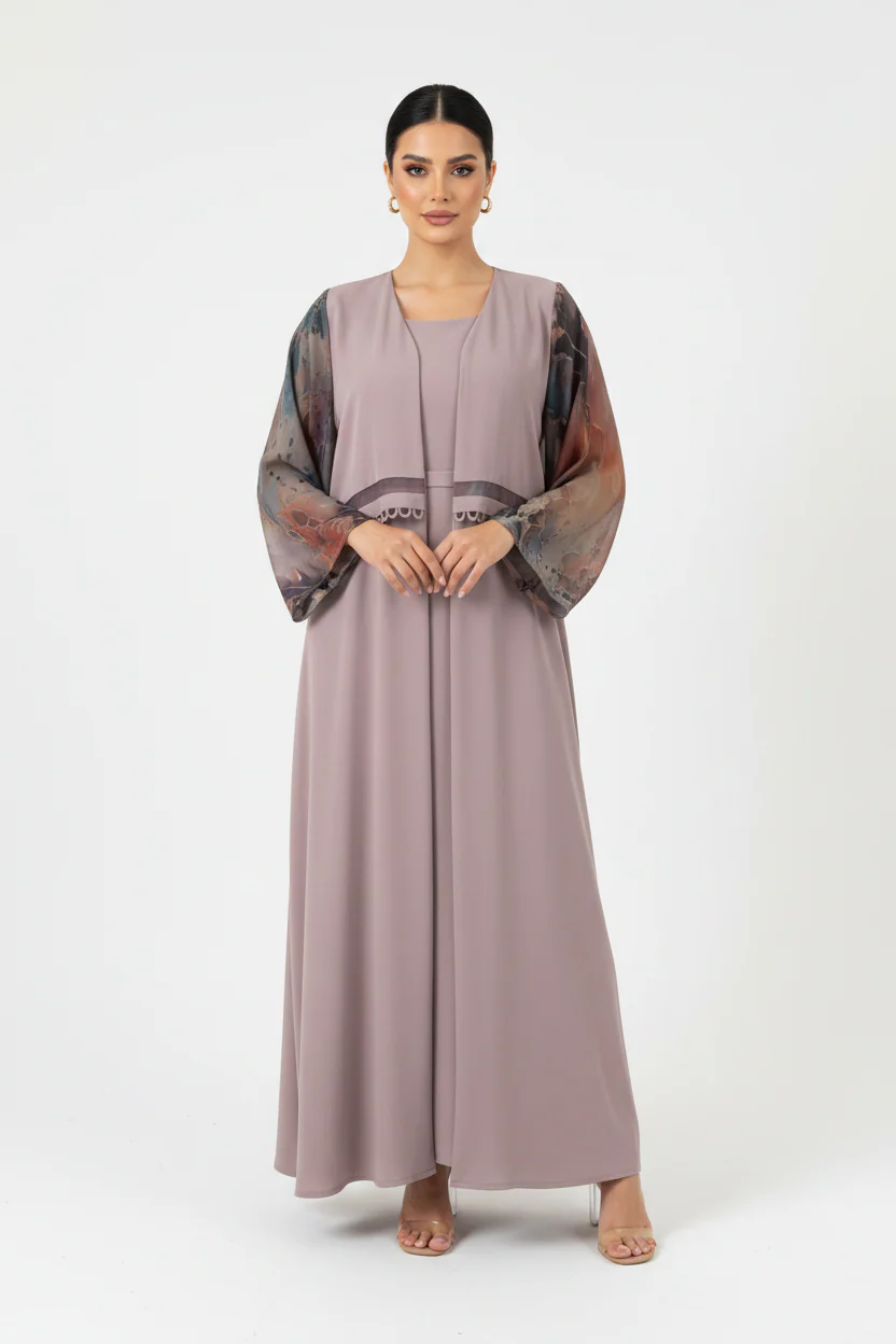 C 2367 Light Purple Swirls Abaya - Image 2