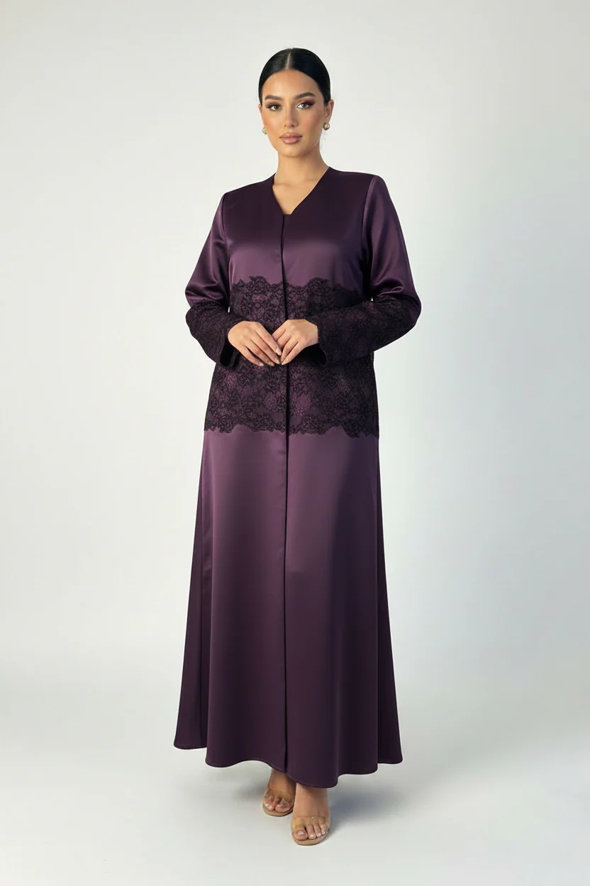 C 2371-02 Purple Dantel Abaya - Image 2