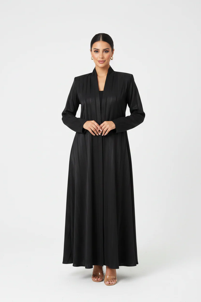 C 2385 Black Striped Abaya - Image 2