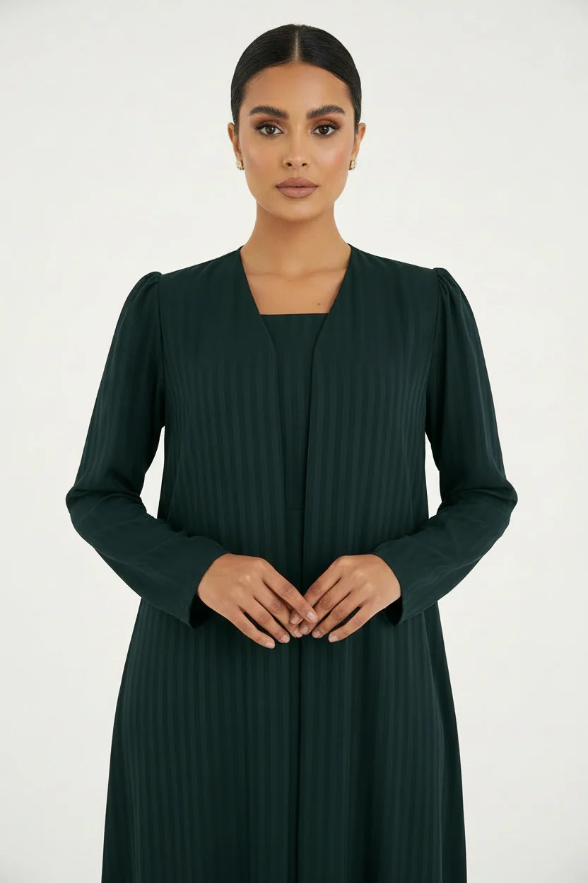 C 2386-03 Forest Green Striped Abaya - Image 3