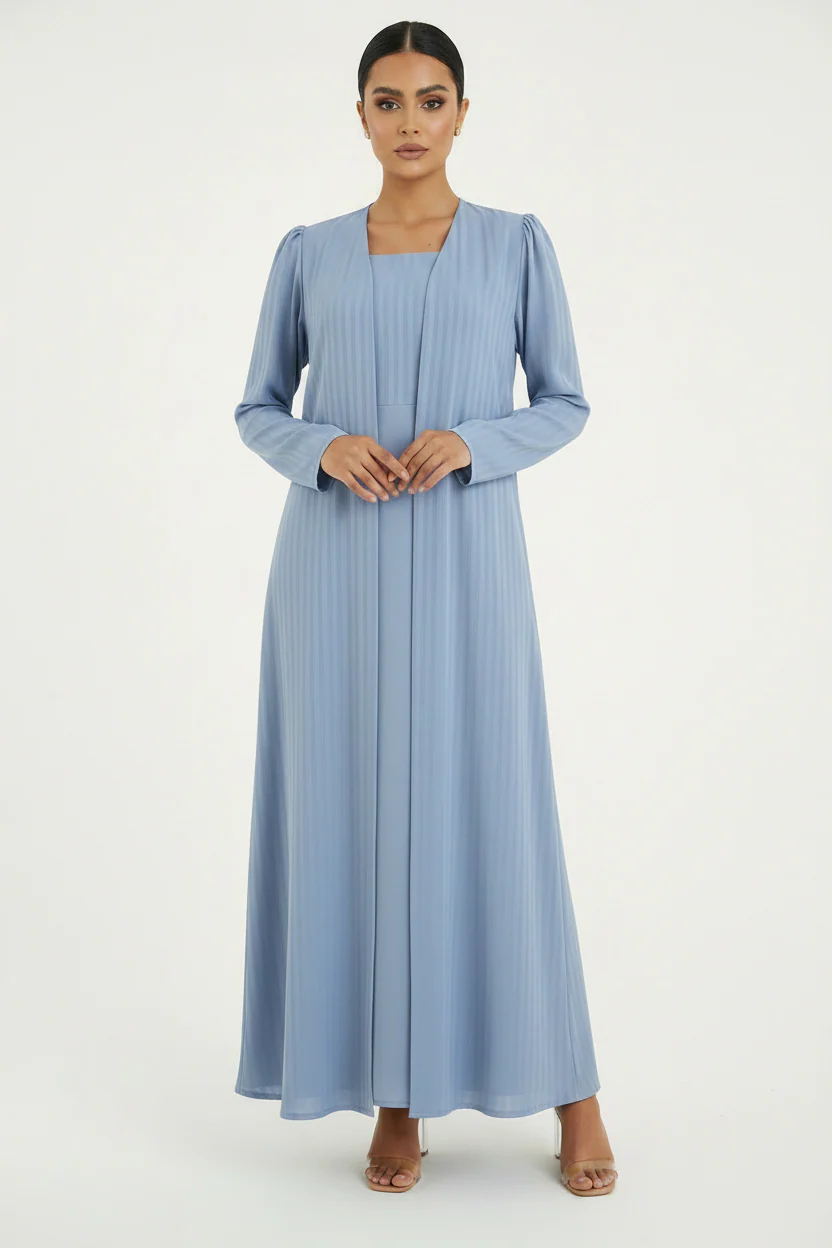 C 2386-06 Sky Blue Striped Abaya - Image 2
