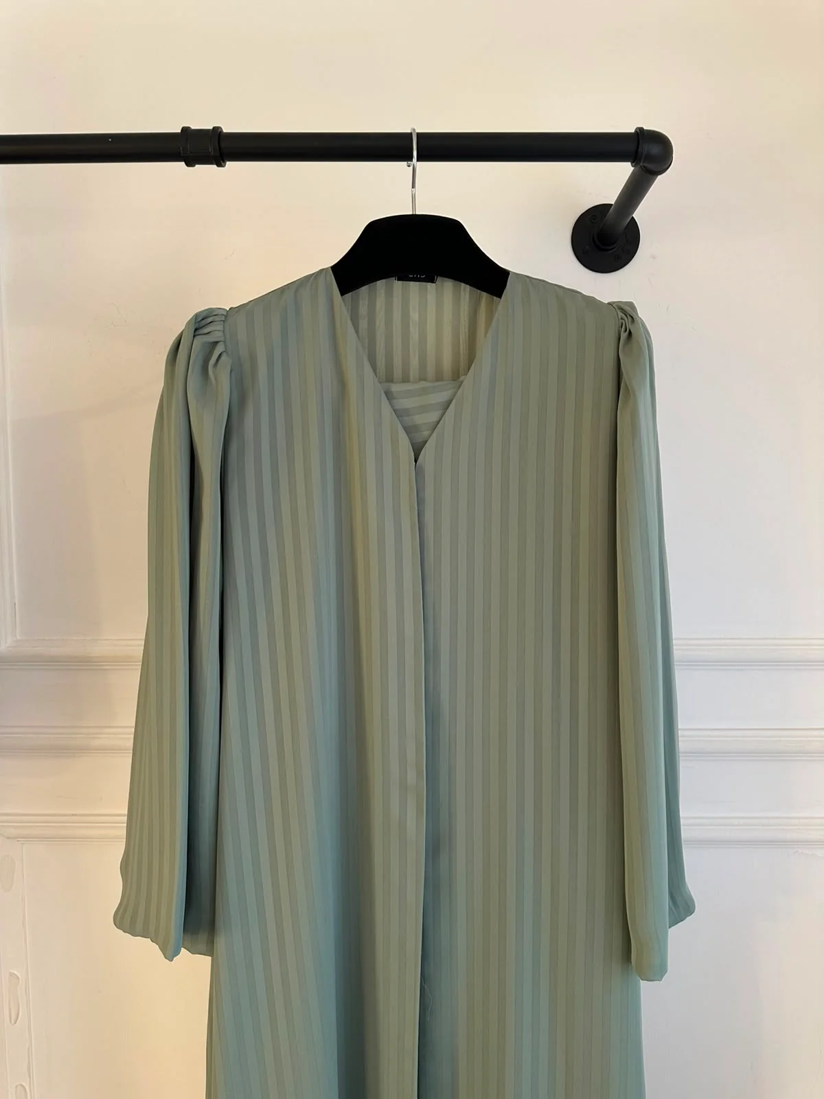 C 2386-07 Matcha Green Striped Abaya - Image 4