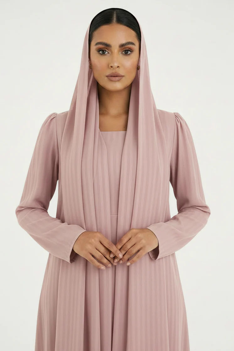 C 2386-09 Pale Pink Striped Abaya