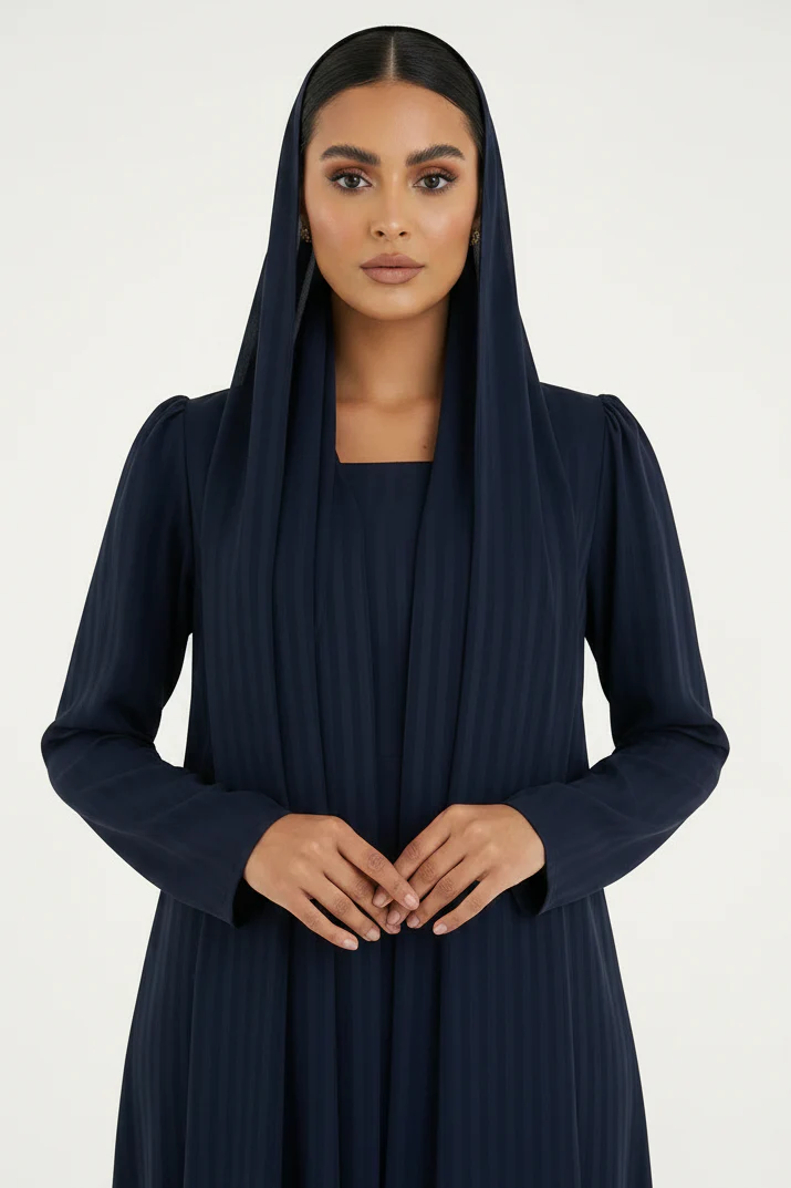 C 2386-01 Navy Blue Striped Abaya