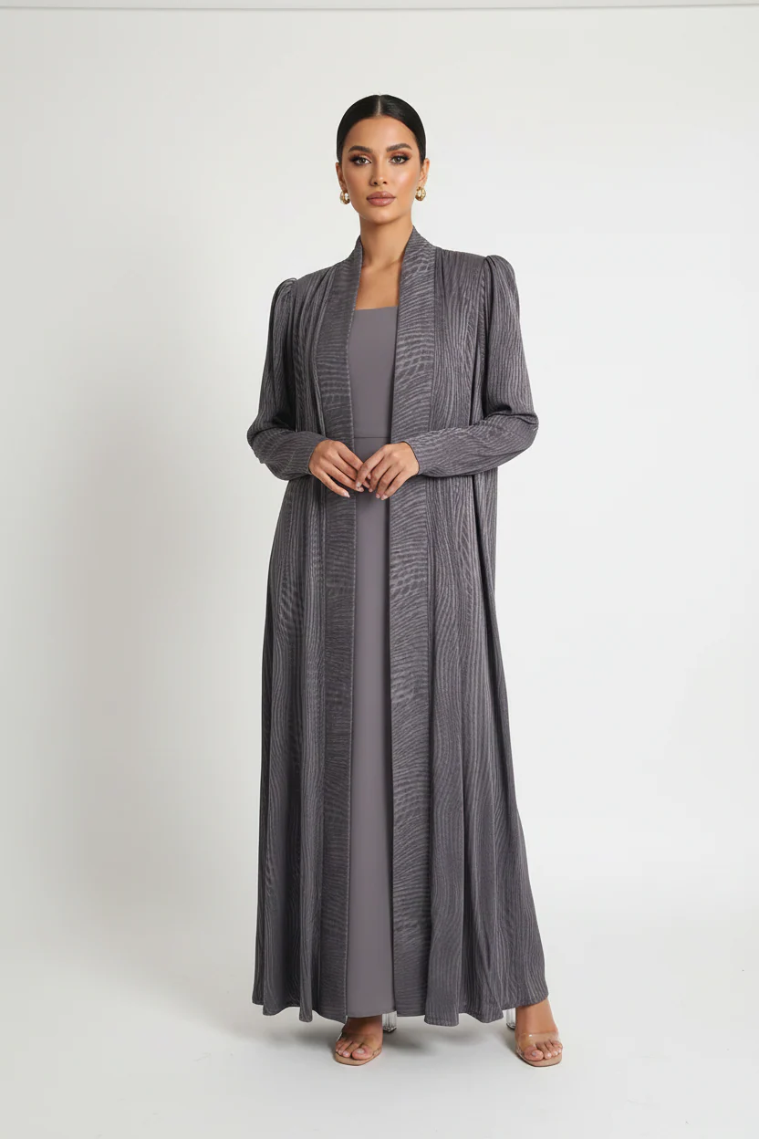C 2388-01 Grey Swirls Abaya - Image 2