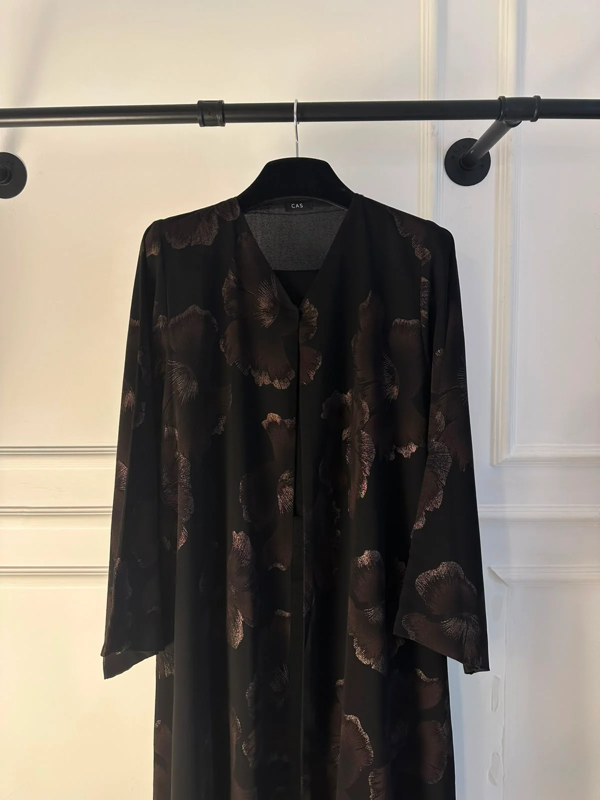 C 2389-01 Black Chocolate Printed Abaya - Image 3