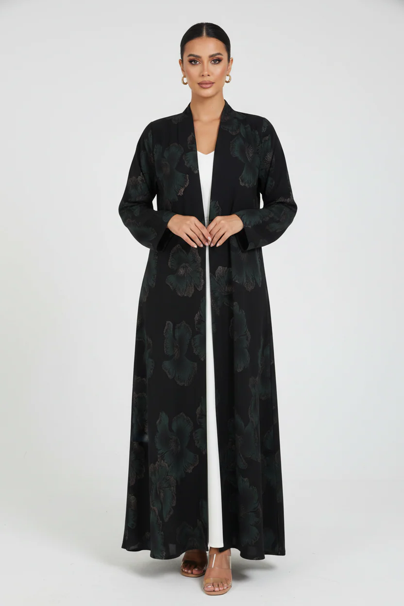 C 2389-02 Black Jade Printed Abaya - Image 2