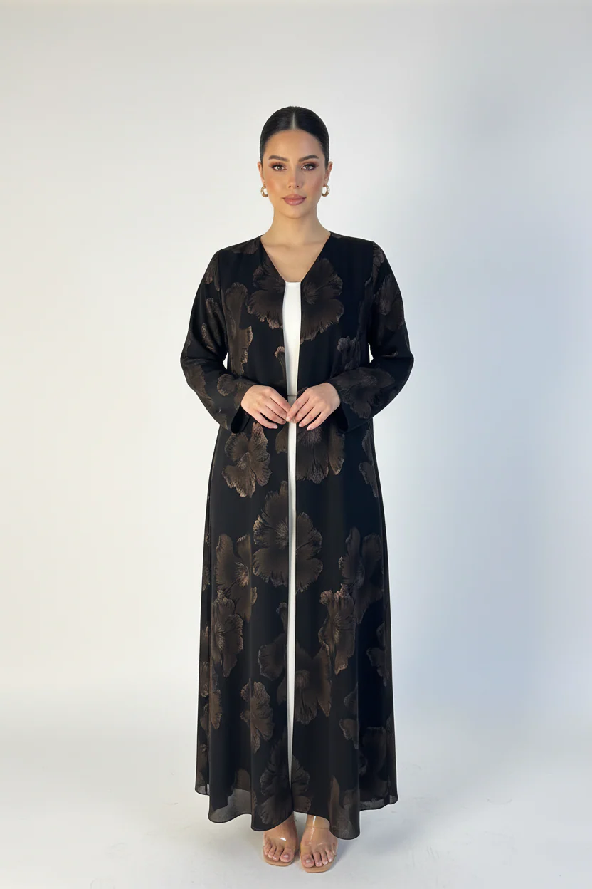 C 2389-05 Black Copper Printed Abaya - Image 2
