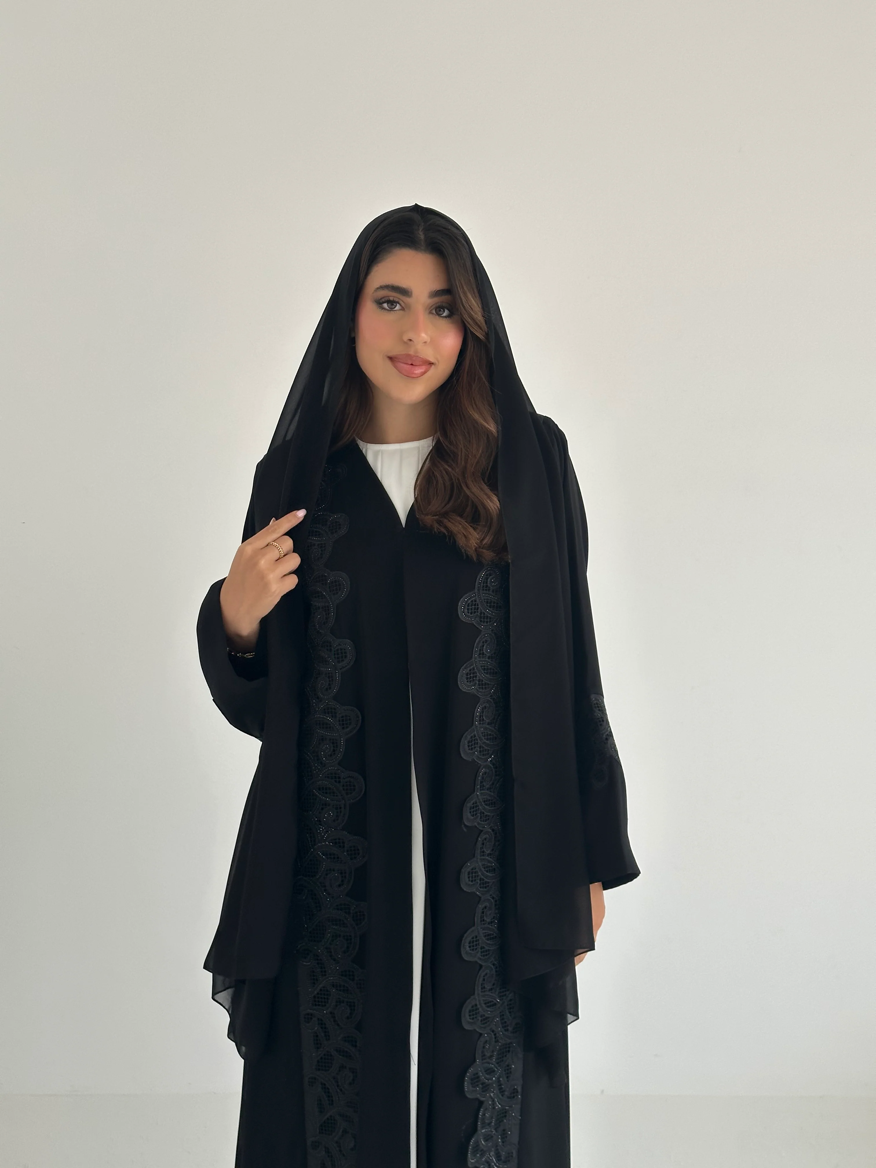 C 2396 Black Crystal Lace Abaya
