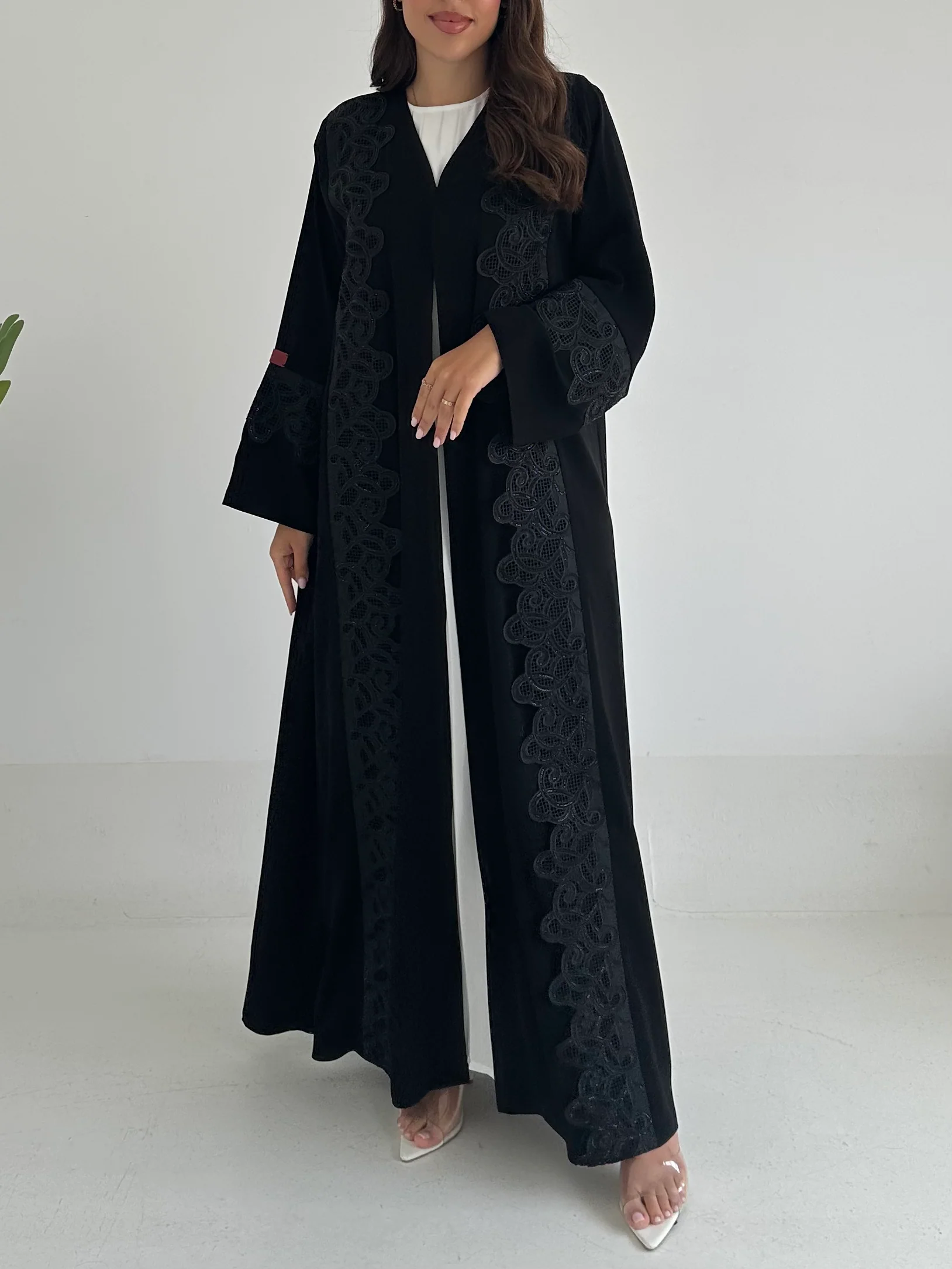 C 2396 Black Crystal Lace Abaya - Image 2
