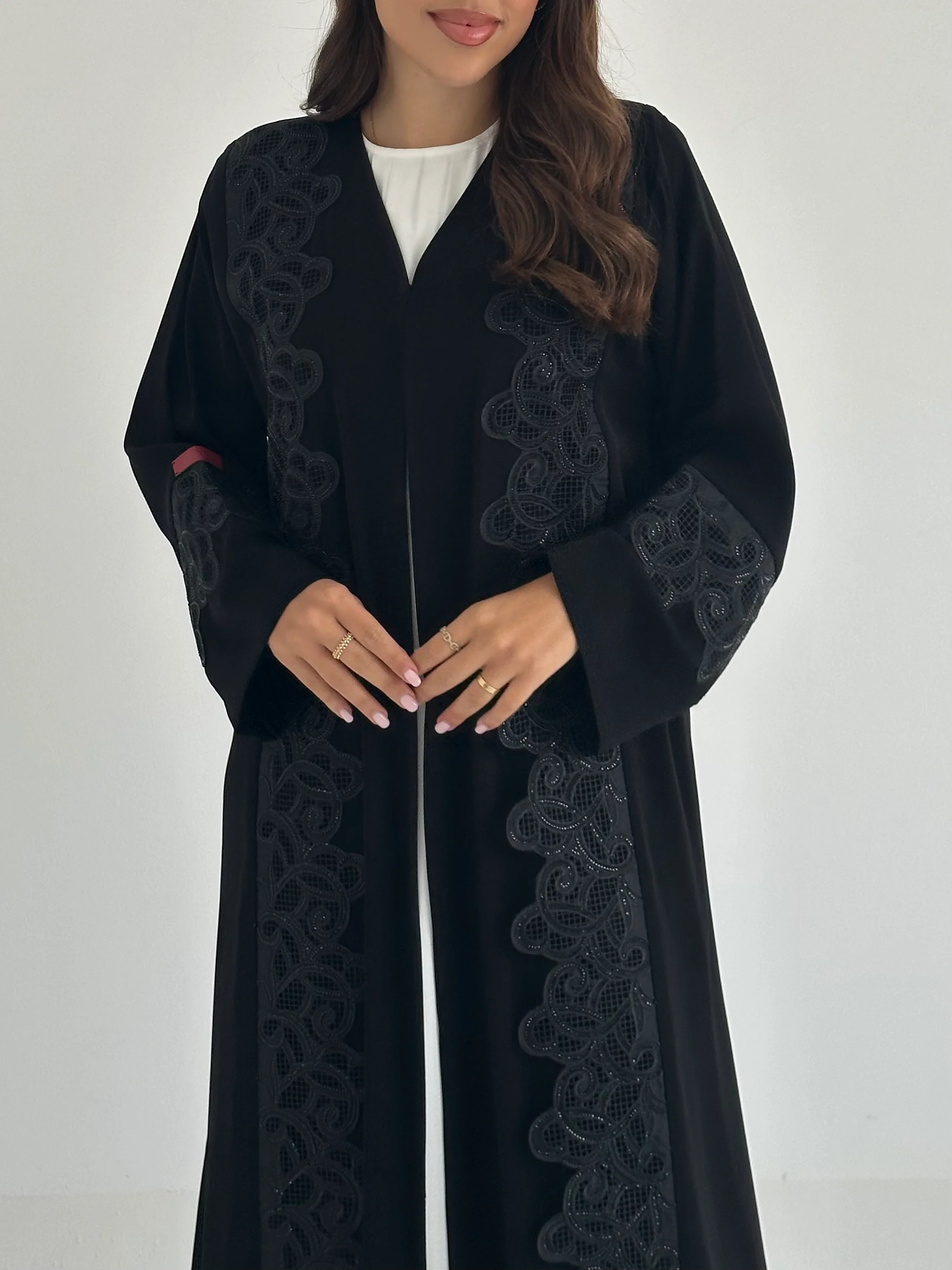 C 2396 Black Crystal Lace Abaya - Image 3