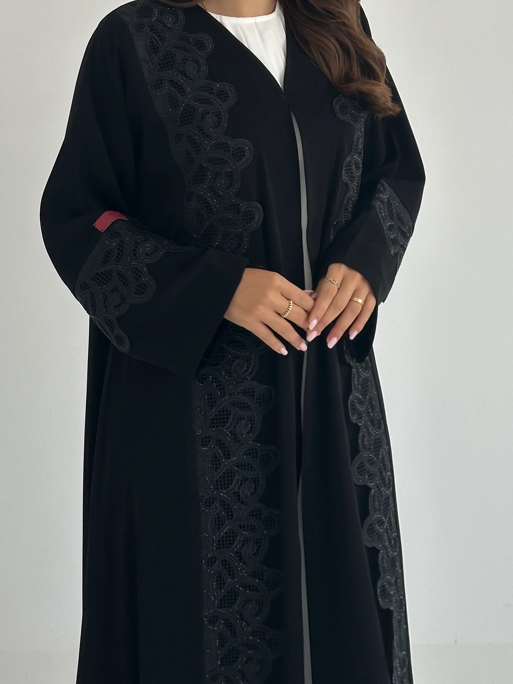 C 2396 Black Crystal Lace Abaya - Image 4