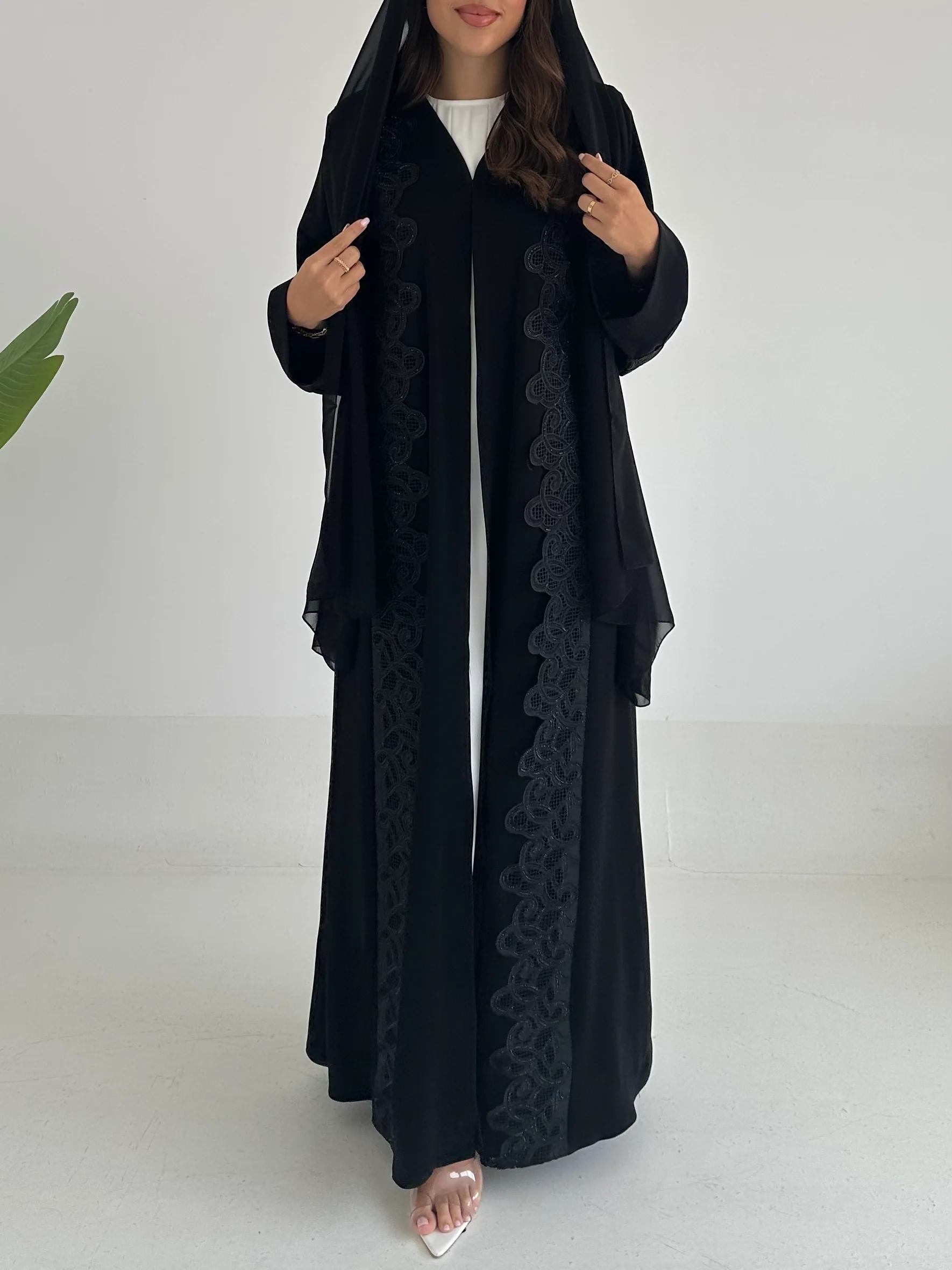 C 2396 Black Crystal Lace Abaya - Image 5