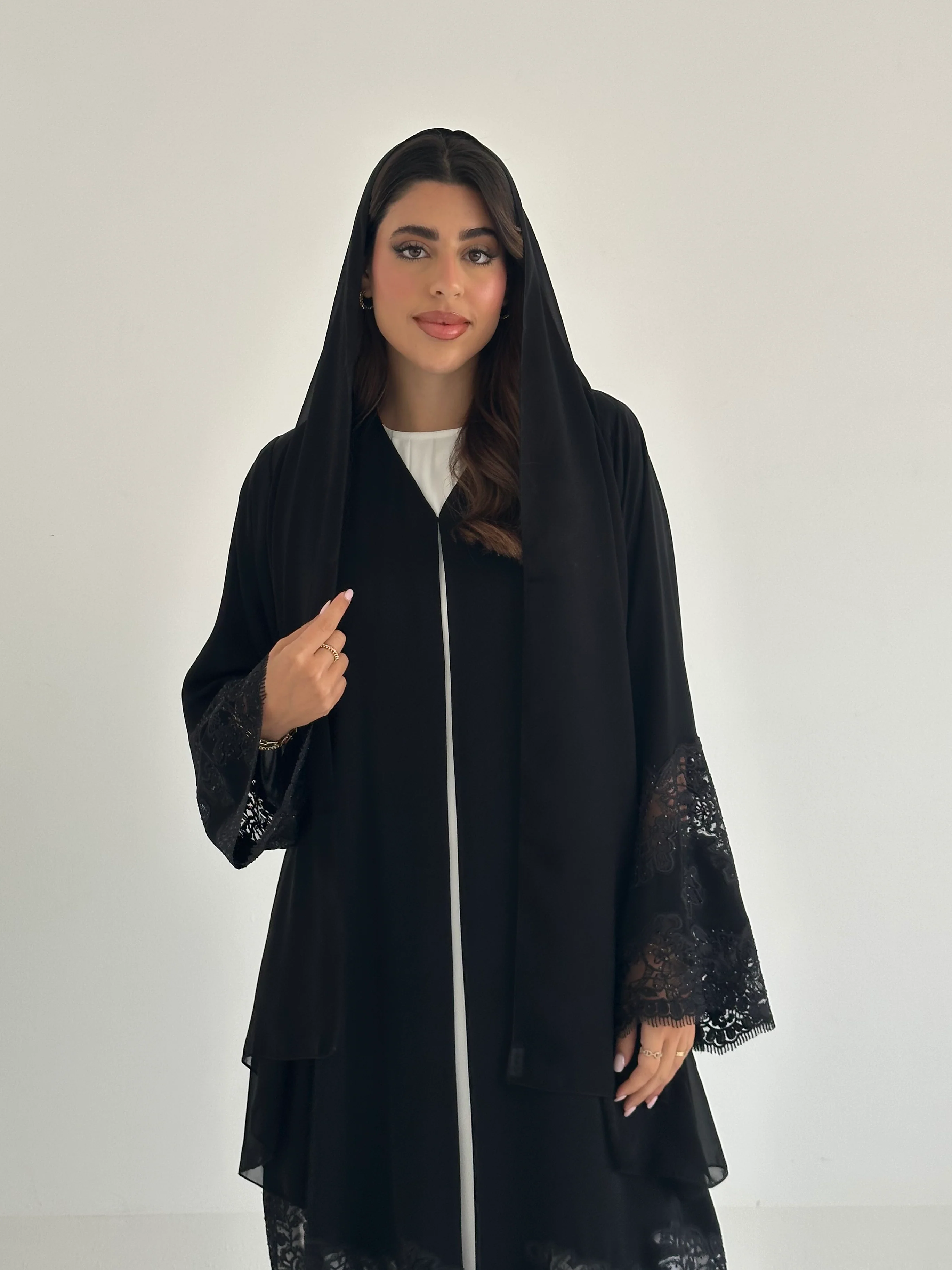 C 2400 Black Crystal Lace Abaya