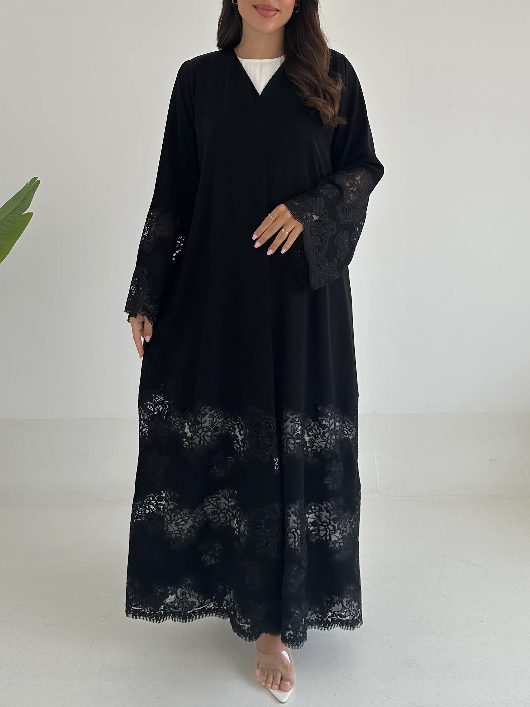 C 2400 Black Crystal Lace Abaya - Image 2