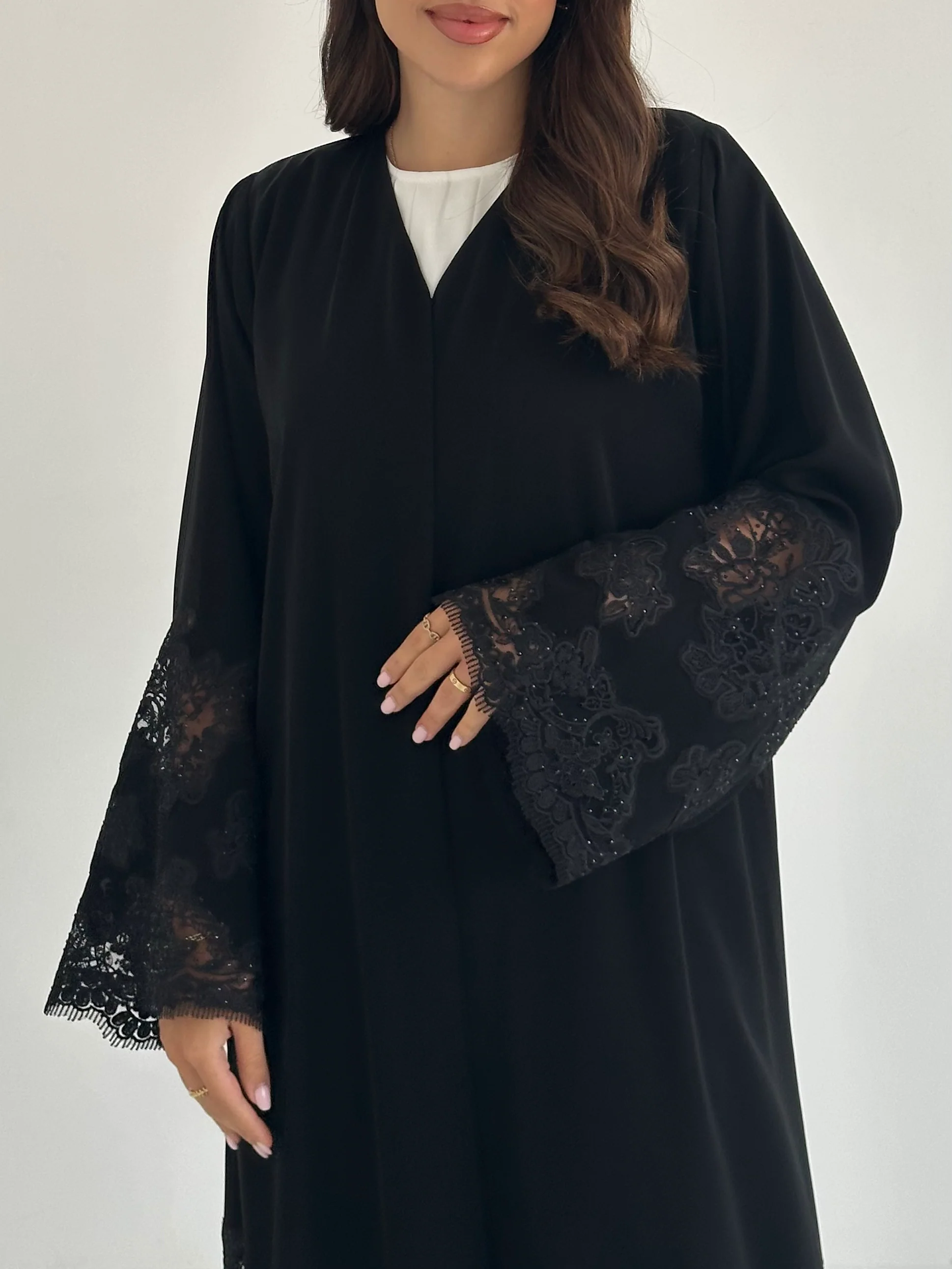 C 2400 Black Crystal Lace Abaya - Image 3
